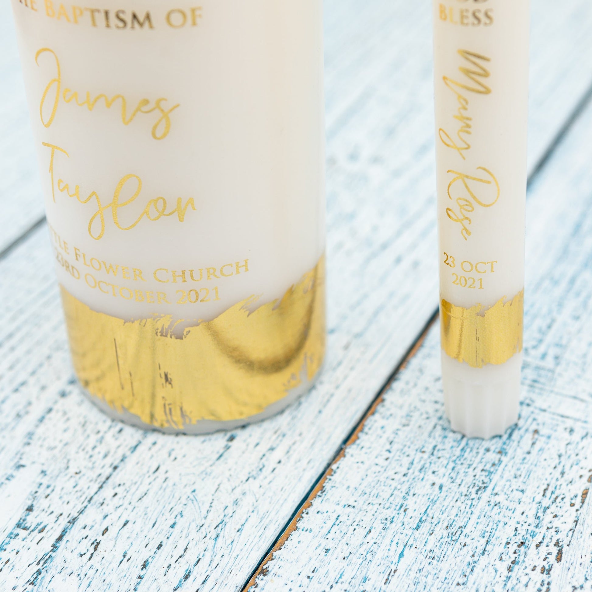 Gold Foil Personalised Baptism, Christening Candle [B] - Personalised Candle - Younique Gifts Melbourne