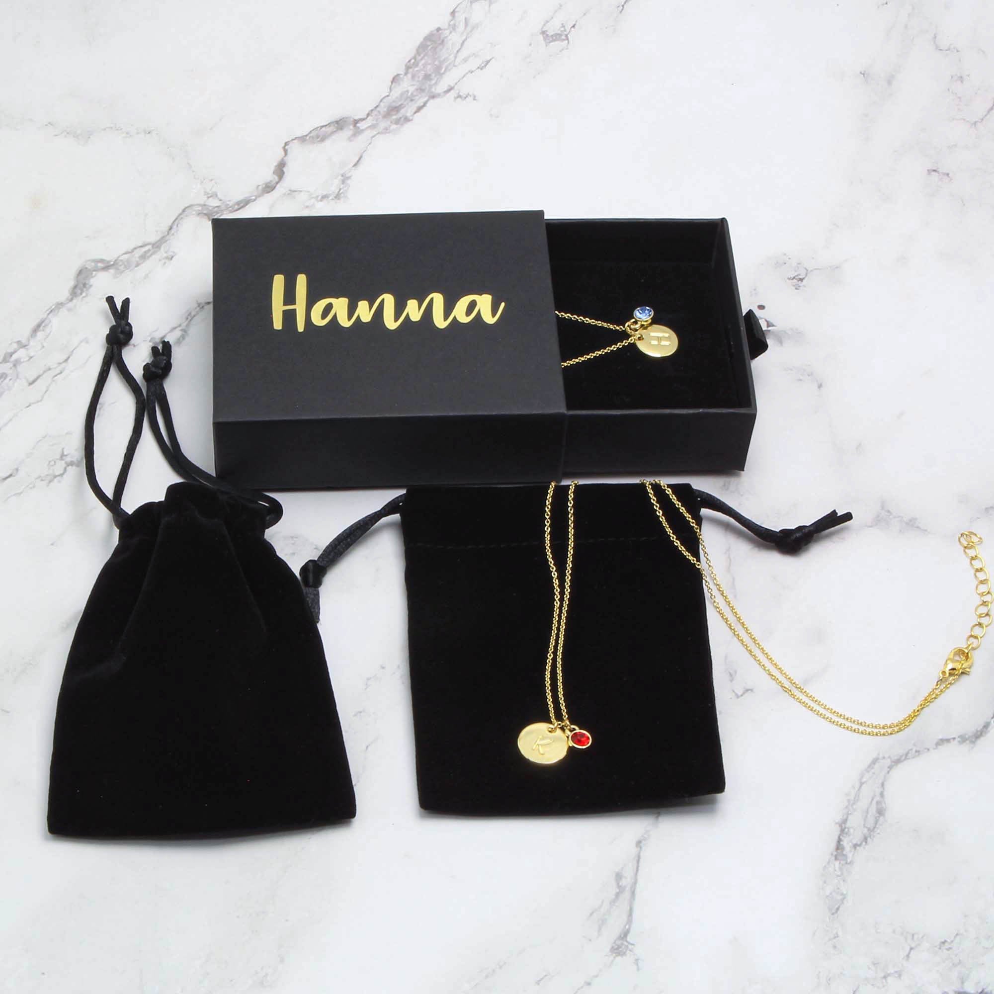 Initial & Birthstone Necklace, Custom Personalised Tiny Disk Gold, Silver, Rose Gold - Personalised Necklace - Younique Gifts Melbourne