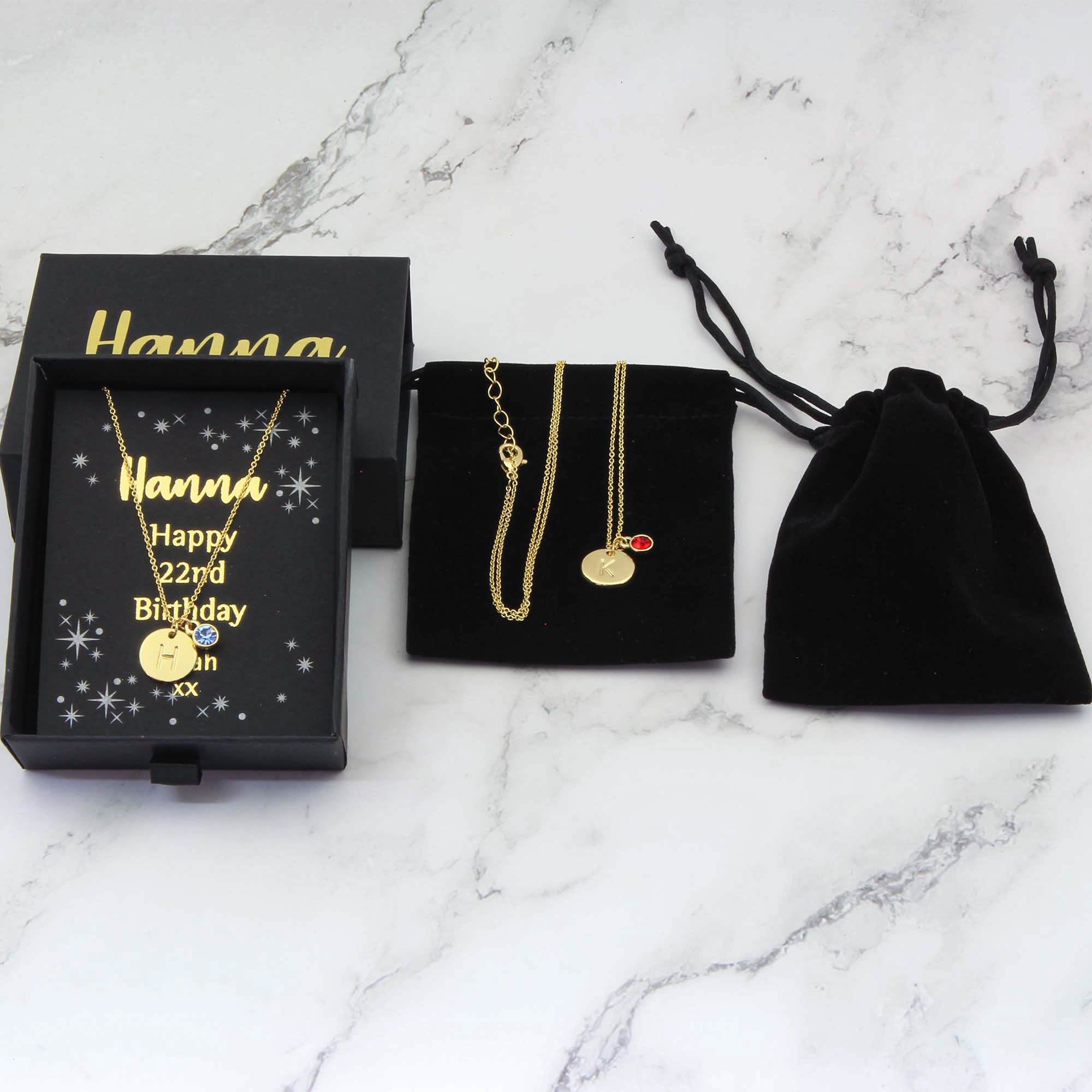 Initial & Birthstone Necklace, Custom Personalised Tiny Disk Gold, Silver, Rose Gold - Personalised Necklace - Younique Gifts Melbourne