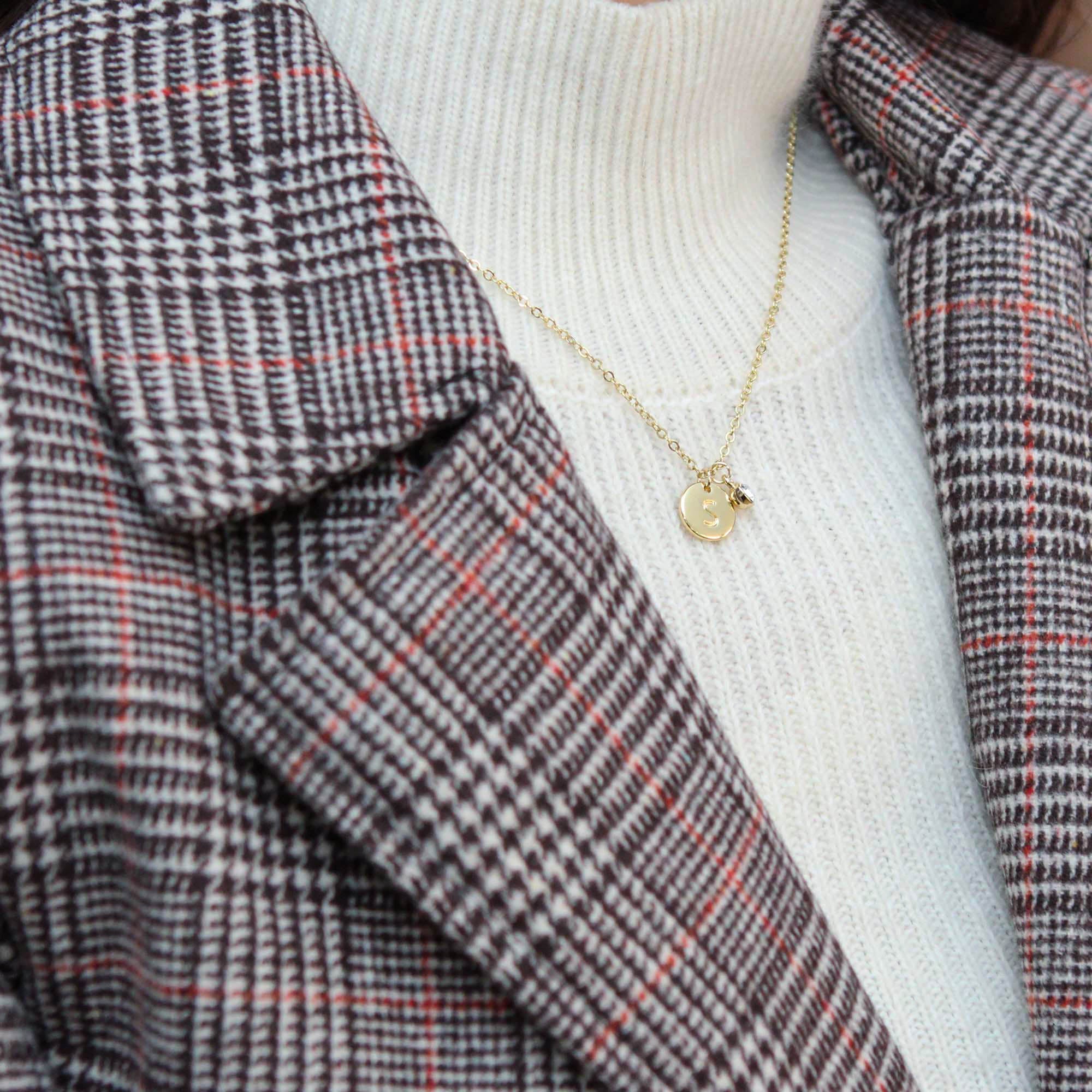 Initial & Birthstone Necklace, Custom Personalised Tiny Disk Gold, Silver, Rose Gold - Personalised Necklace - Younique Gifts Melbourne