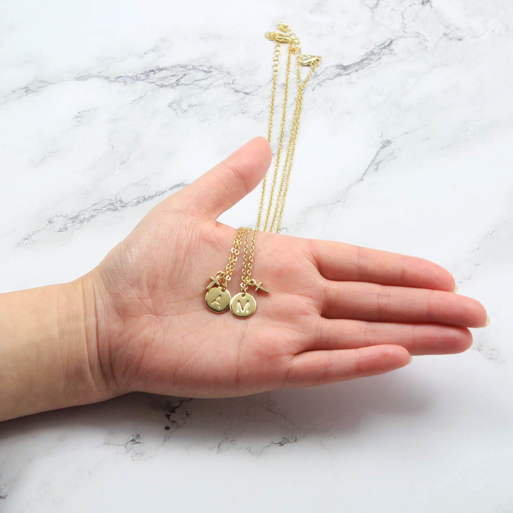 Initial & Cross Necklace, Initial Monogram Cross Simple Necklace - Personalised Necklace - Younique Gifts Melbourne