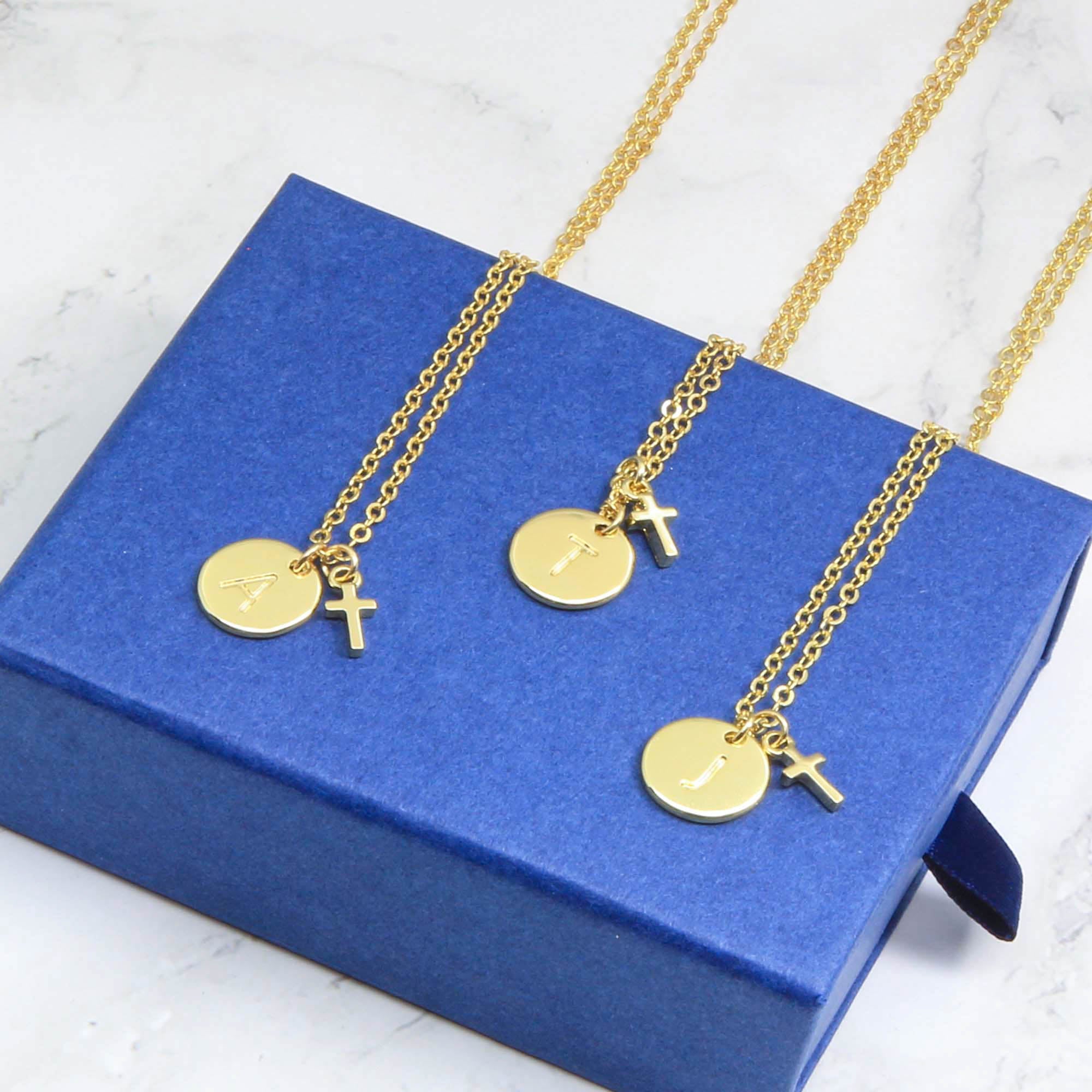 Initial & Cross Necklace, Initial Monogram Cross Simple Necklace - Personalised Necklace - Younique Gifts Melbourne