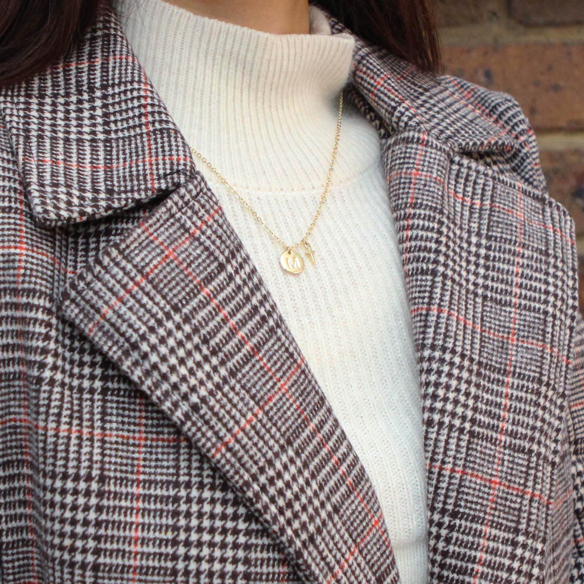 Initial & Cross Necklace, Initial Monogram Cross Simple Necklace - Personalised Necklace - Younique Gifts Melbourne