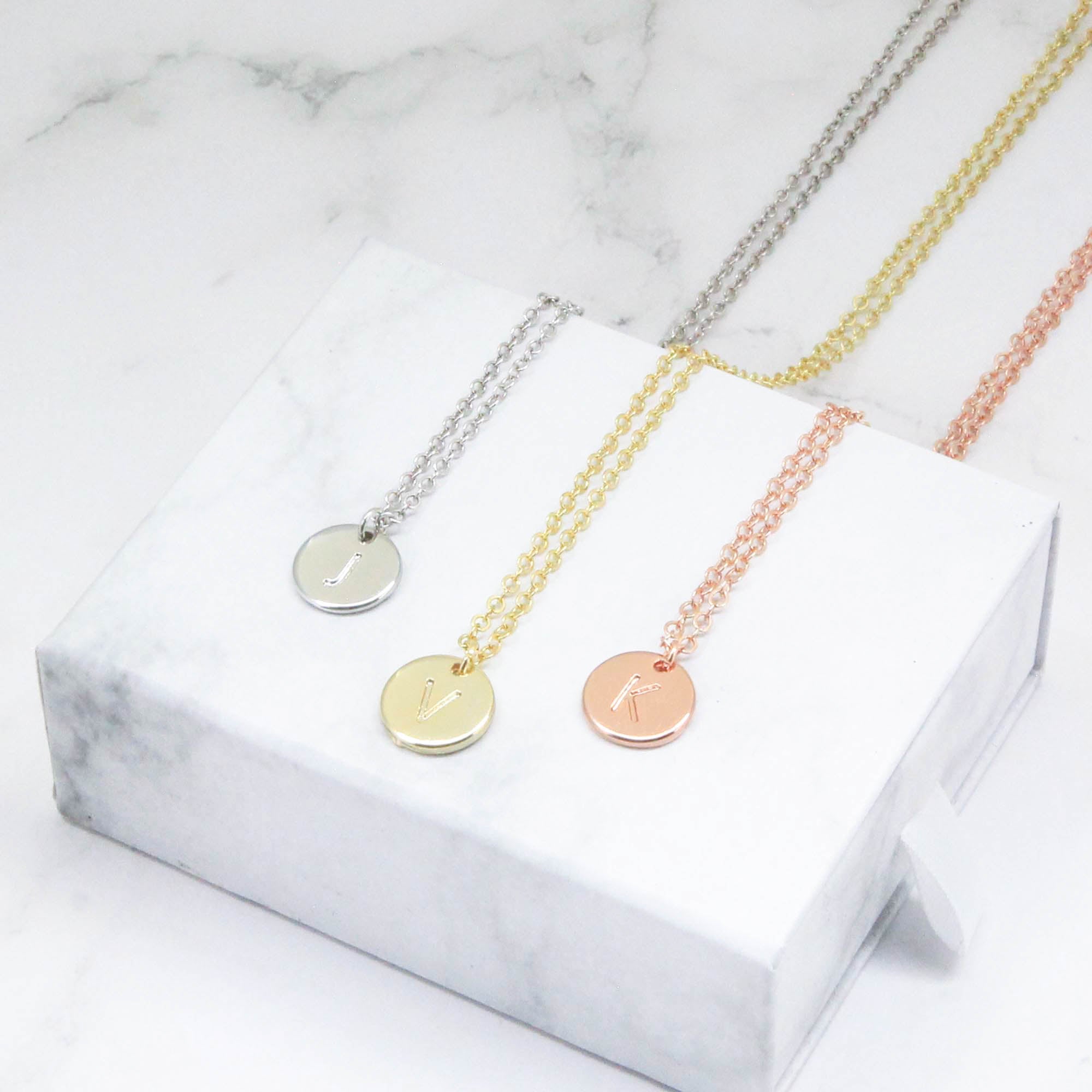 Initial Necklace - Custom Personalised Tiny Disk Gold, Silver, Rose Gold - Personalised Necklace - Younique Gifts Melbourne
