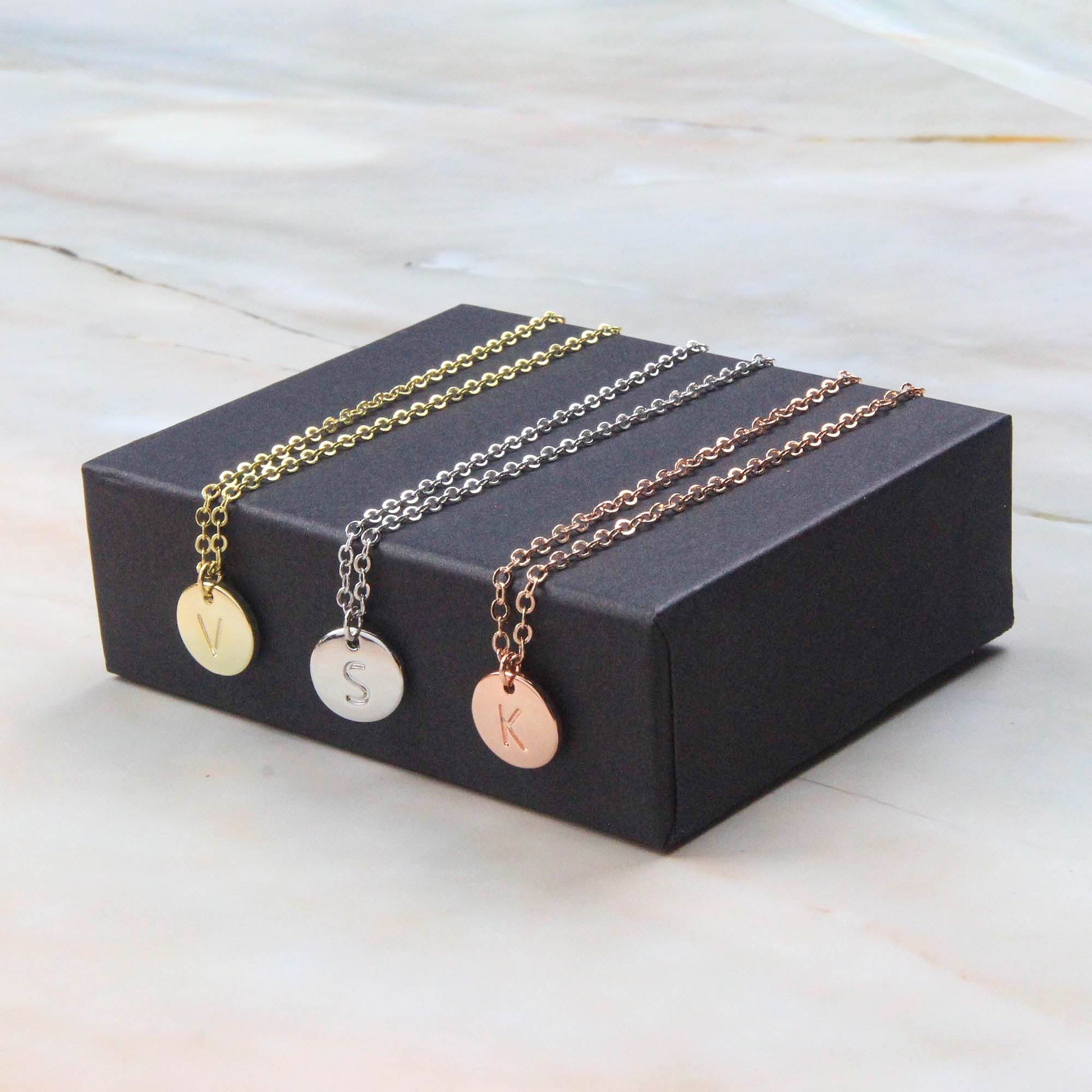 Initial Necklace - Custom Personalised Tiny Disk Gold, Silver, Rose Gold - Personalised Necklace - Younique Gifts Melbourne
