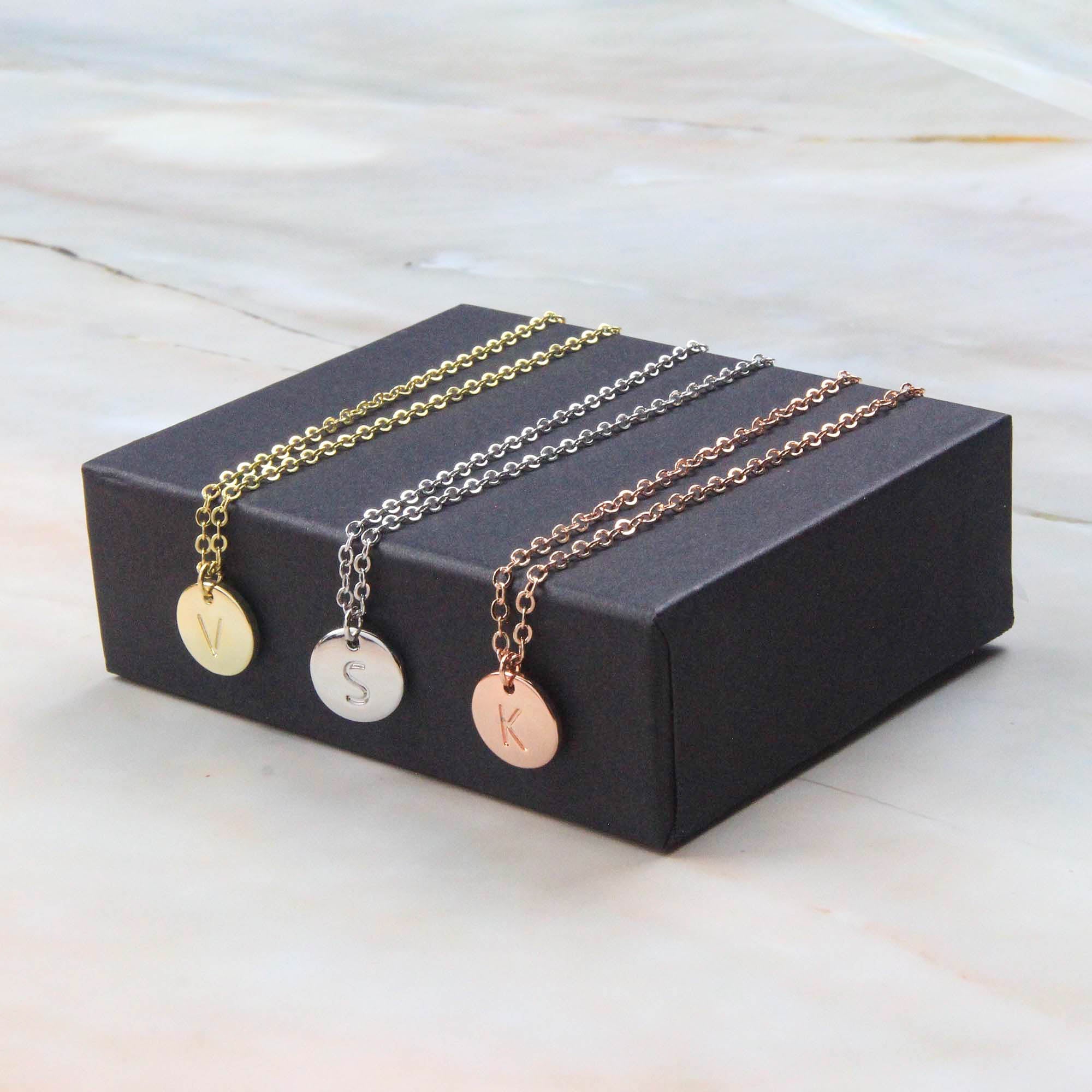 Initial Necklace - Custom Personalised Tiny Disk Gold, Silver, Rose Gold - Personalised Necklace - Younique Gifts Melbourne