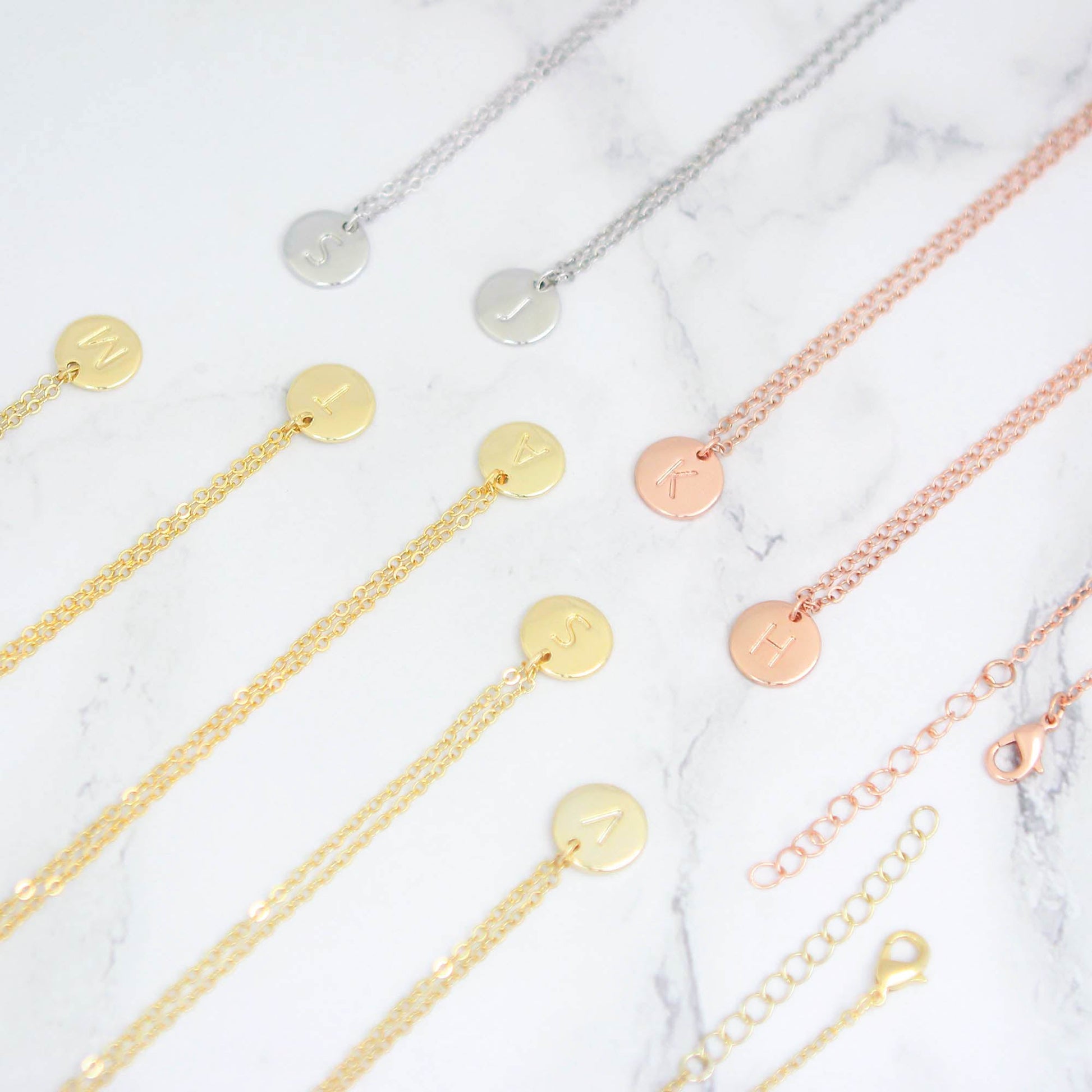 Initial Necklace - Custom Personalised Tiny Disk Gold, Silver, Rose Gold - Personalised Necklace - Younique Gifts Melbourne