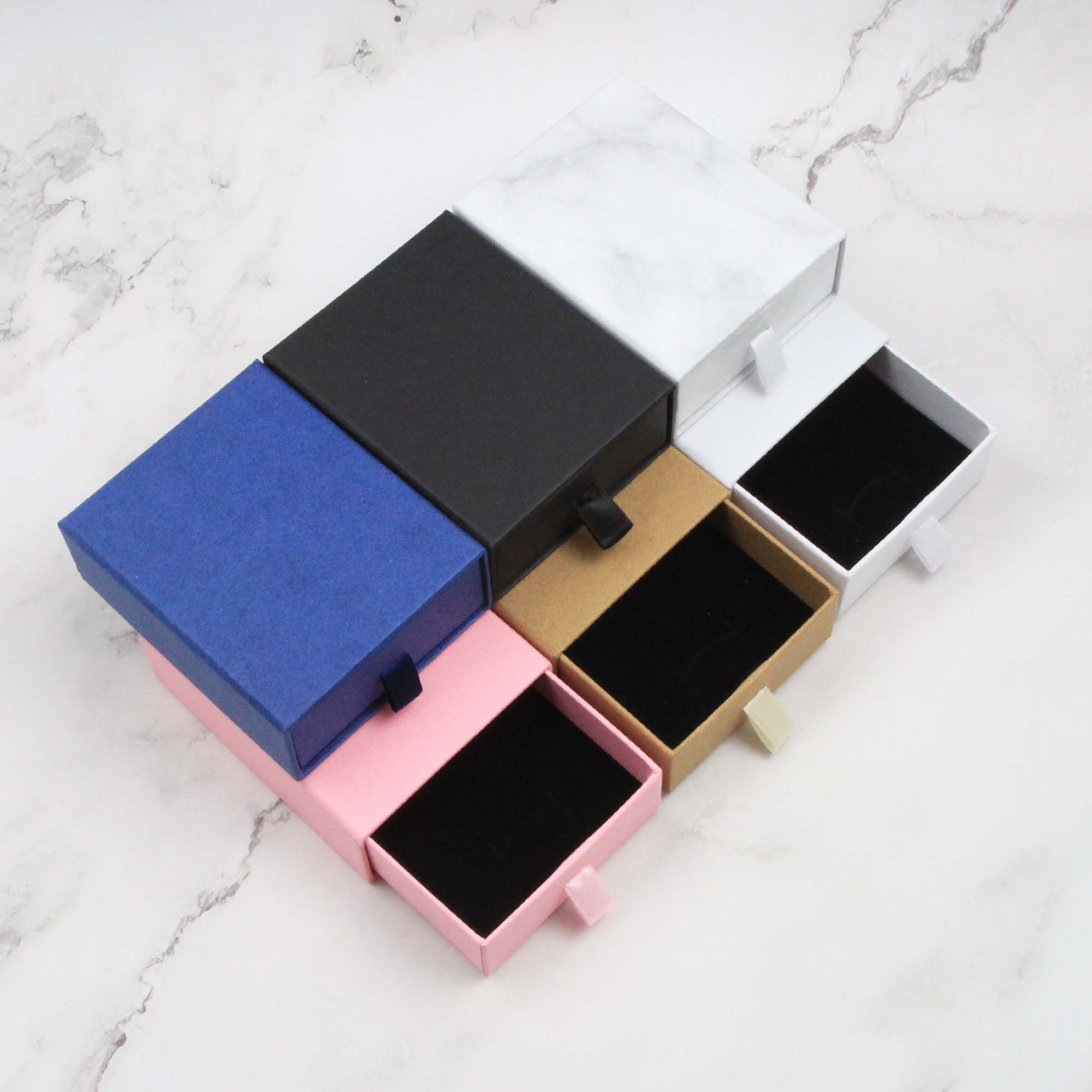 Jewellery Gift Box(9x7.3x3cm) Cardboard Drawer, Black, White, Marble, Blue, Pink, Kraft - Personalised Gift Box - Younique Gifts Melbourne