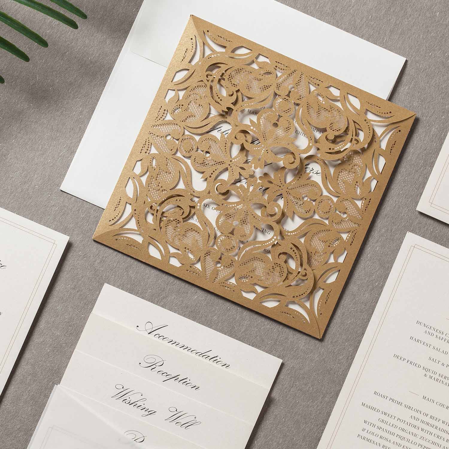 Laser cut wedding invitations - CW519_GO - Personalised Invitations - Younique Gifts Melbourne