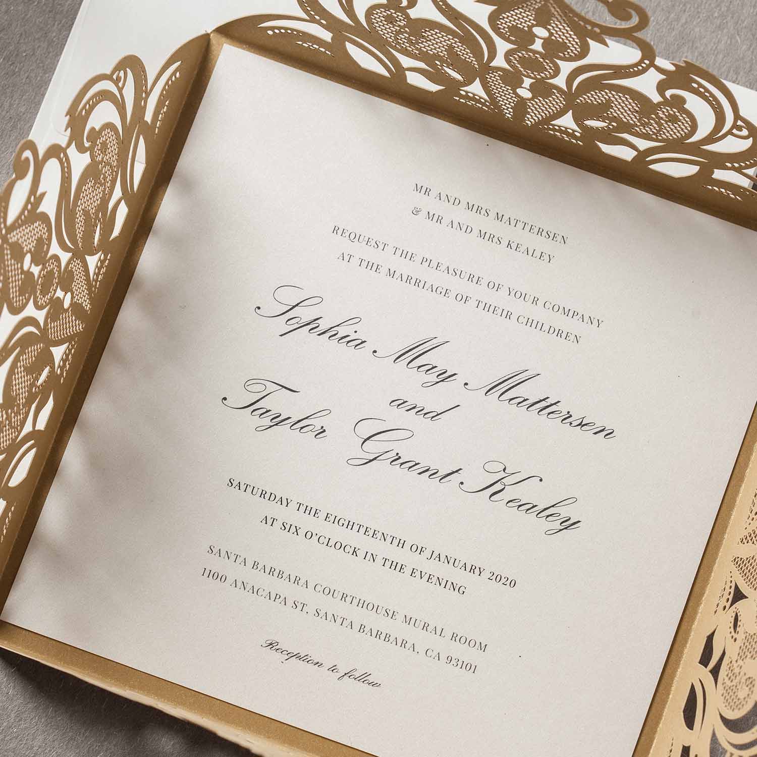 Laser cut wedding invitations - CW519_GO - Personalised Invitations - Younique Gifts Melbourne