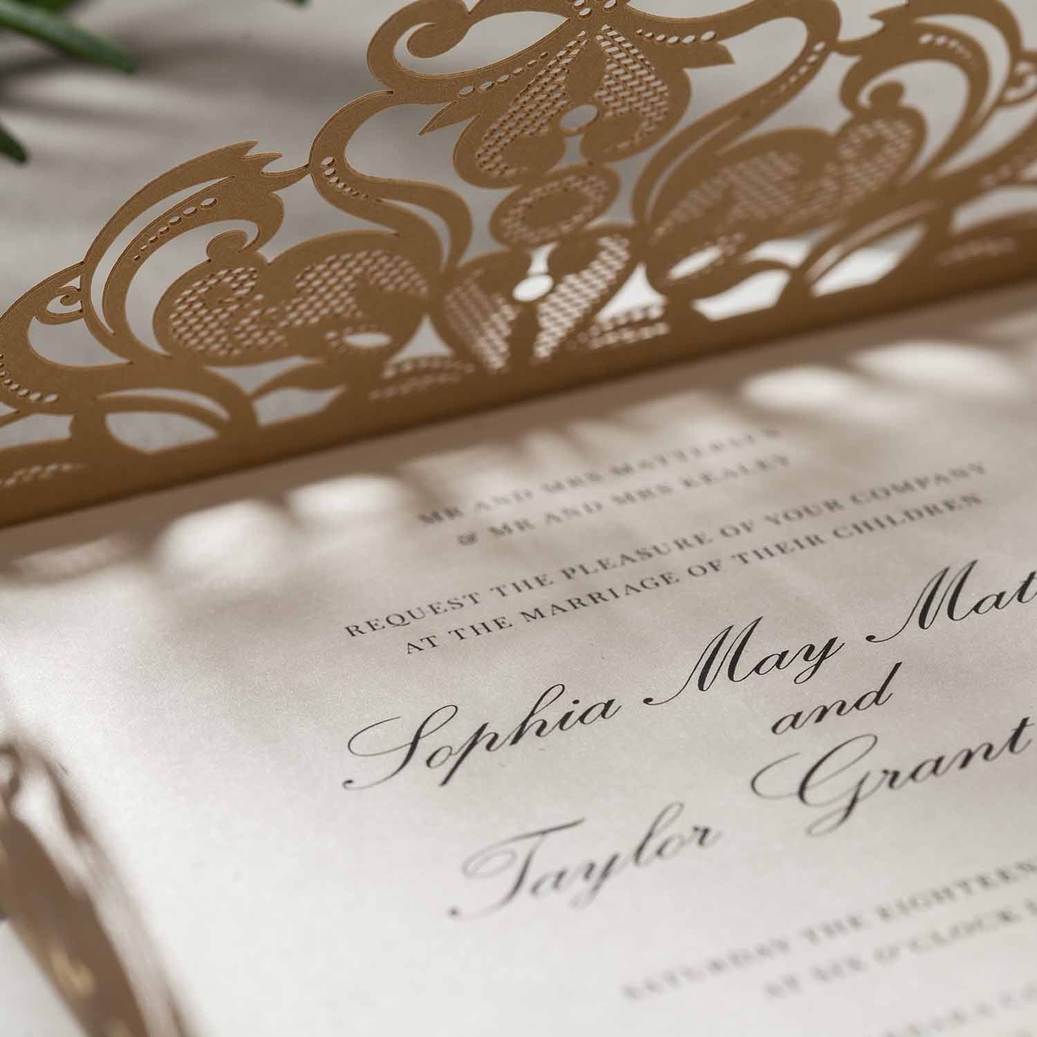 Laser cut wedding invitations - CW519_GO - Personalised Invitations - Younique Gifts Melbourne