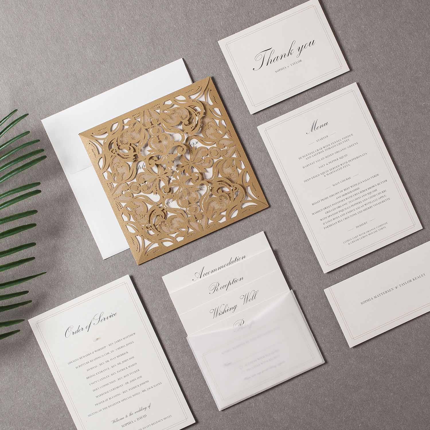 Laser cut wedding invitations - CW519_GO - Personalised Invitations - Younique Gifts Melbourne