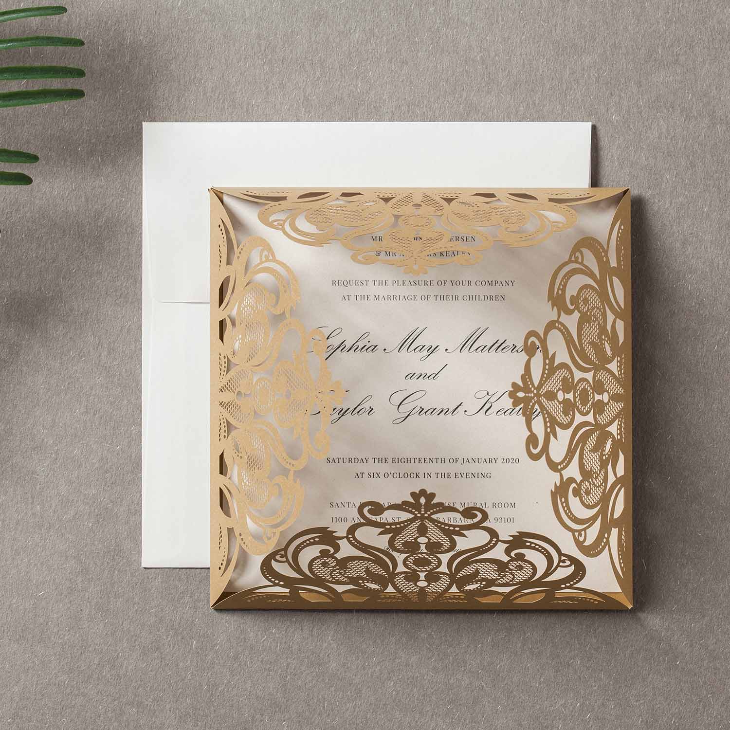 Laser cut wedding invitations - CW519_GO - Personalised Invitations - Younique Gifts Melbourne