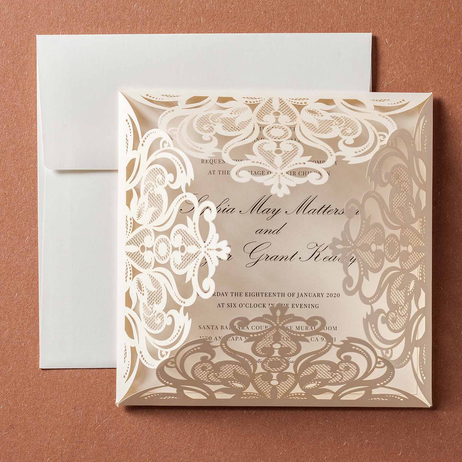 Laser cut wedding invitations - CW519_WH - Personalised Invitations - Younique Gifts Melbourne