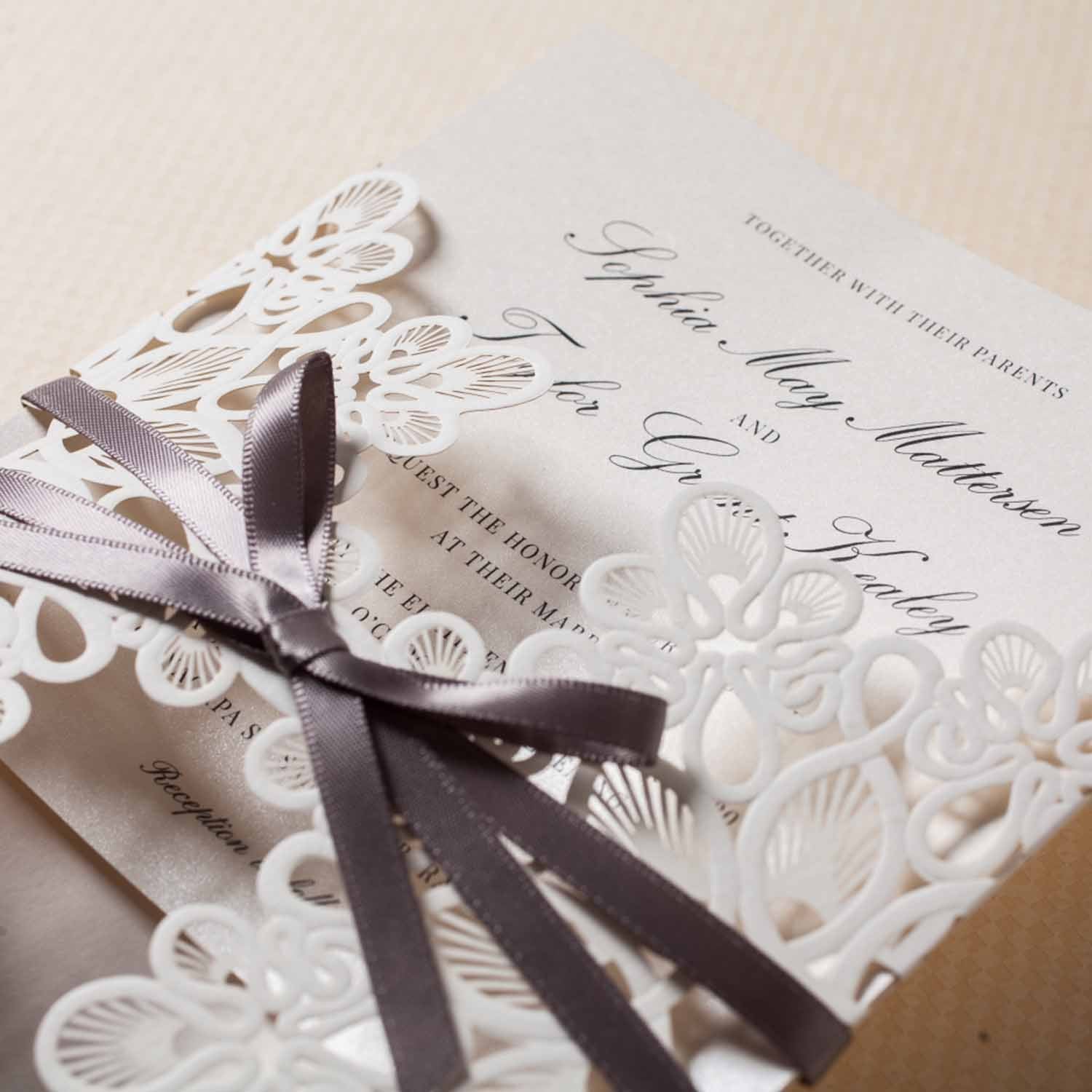 Laser cut wedding invitations - WM207_WH - Personalised Invitations - Younique Gifts Melbourne