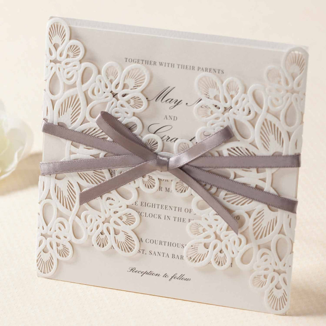 Laser cut wedding invitations - WM207_WH - Personalised Invitations - Younique Gifts Melbourne