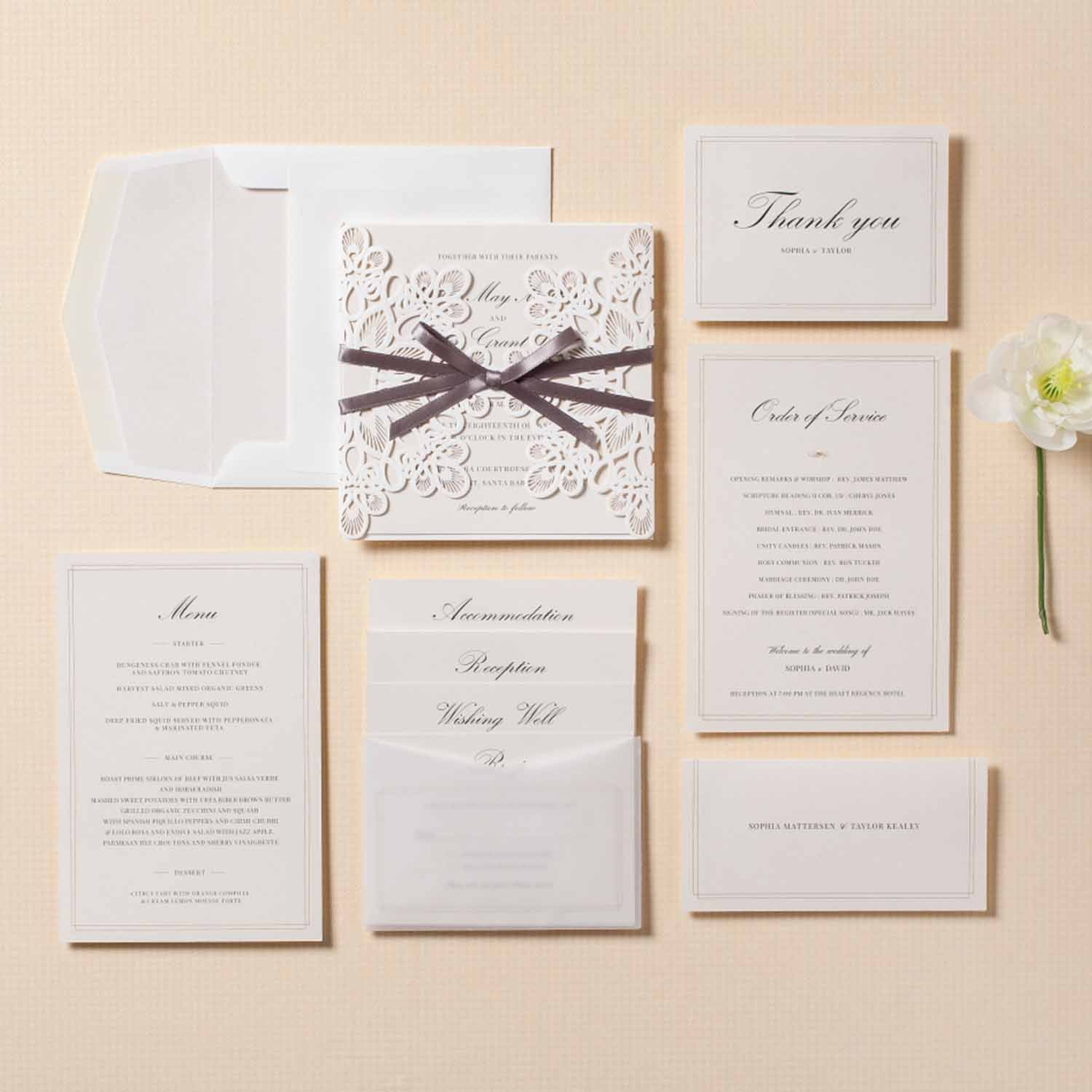 Laser cut wedding invitations - WM207_WH - Personalised Invitations - Younique Gifts Melbourne