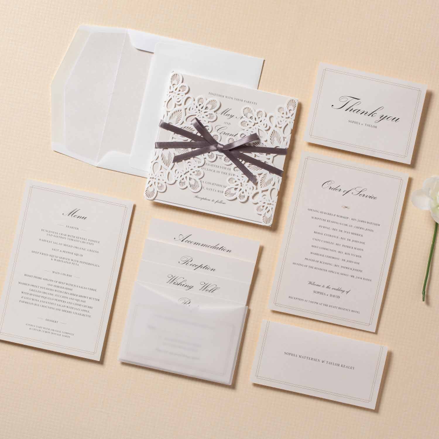 Laser cut wedding invitations - WM207_WH - Personalised Invitations - Younique Gifts Melbourne
