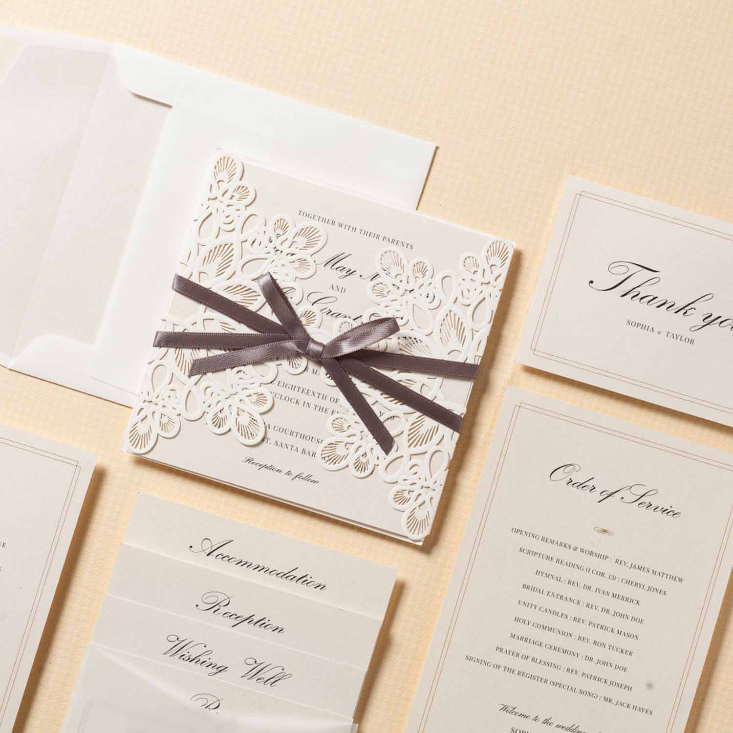 Laser cut wedding invitations - WM207_WH - Personalised Invitations - Younique Gifts Melbourne