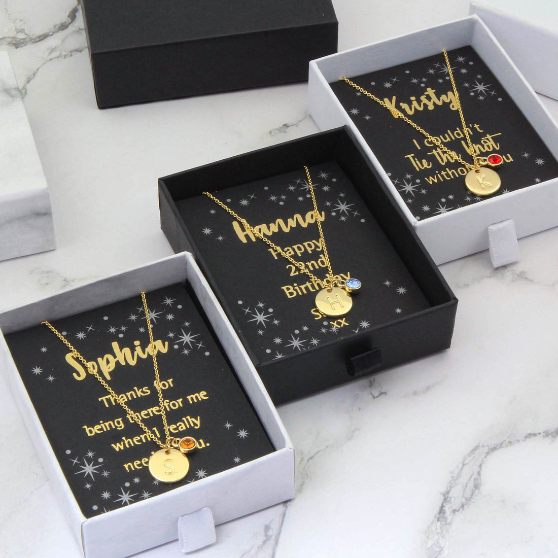 Initial & Birthstone Necklace, Custom Personalised Tiny Disk Gold, Silver, Rose Gold