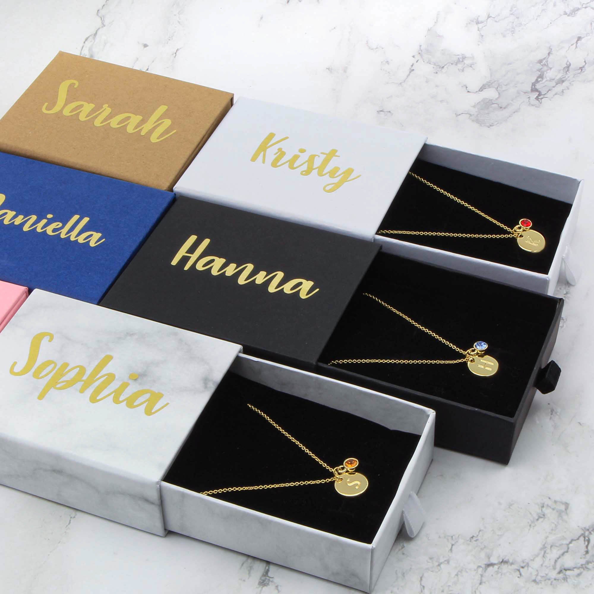 Initial & Birthstone Necklace, Custom Personalised Tiny Disk Gold, Silver, Rose Gold