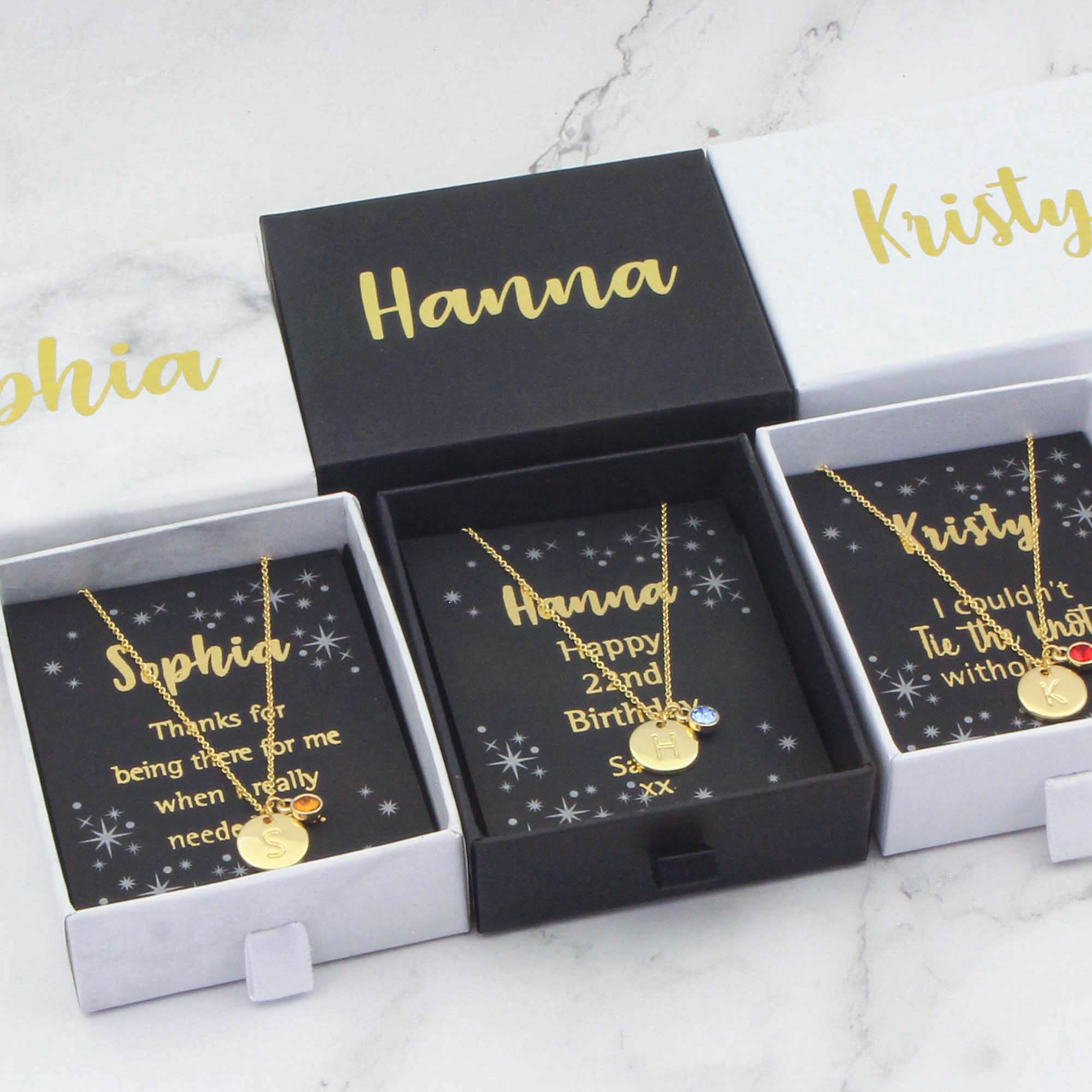 Initial & Birthstone Necklace, Custom Personalised Tiny Disk Gold, Silver, Rose Gold