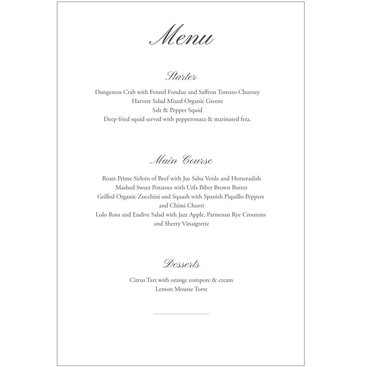 125 x 161 mm Menu Cards for wedding party - Personalised Invitations - Younique Gifts Melbourne