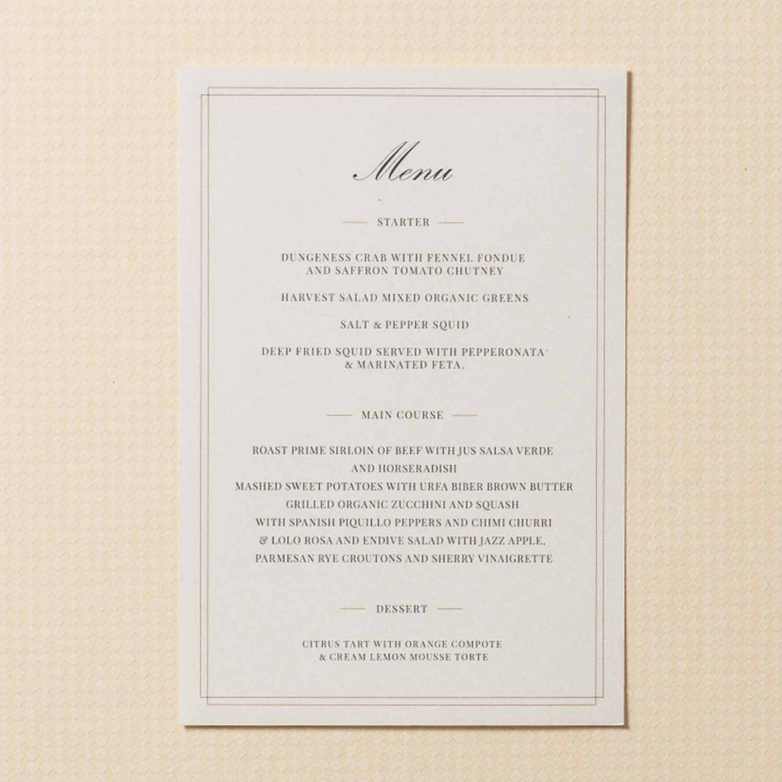 125 x 161 mm Menu Cards for wedding party - Personalised Invitations - Younique Gifts Melbourne