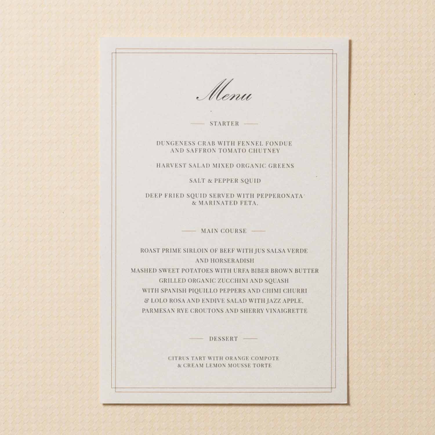 125 x 161 mm Menu Cards for wedding party - Personalised Invitations - Younique Gifts Melbourne