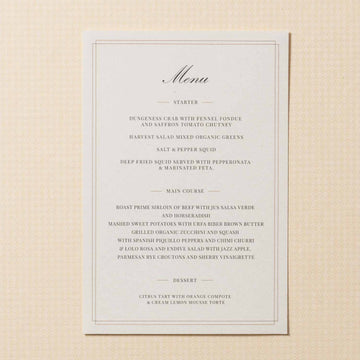 125 x 161 mm Menu Cards for wedding party - Personalised Invitations - Younique Gifts Melbourne