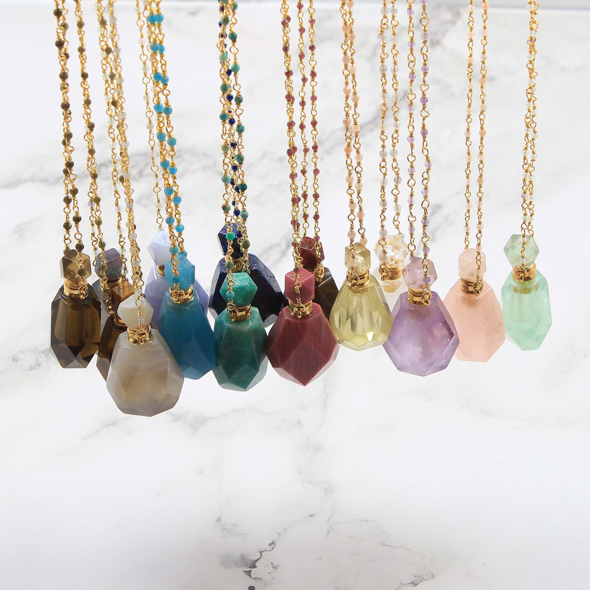 Natural Gemstone Perfume Bottle Necklace - Personalised Necklace - Younique Gifts Melbourne
