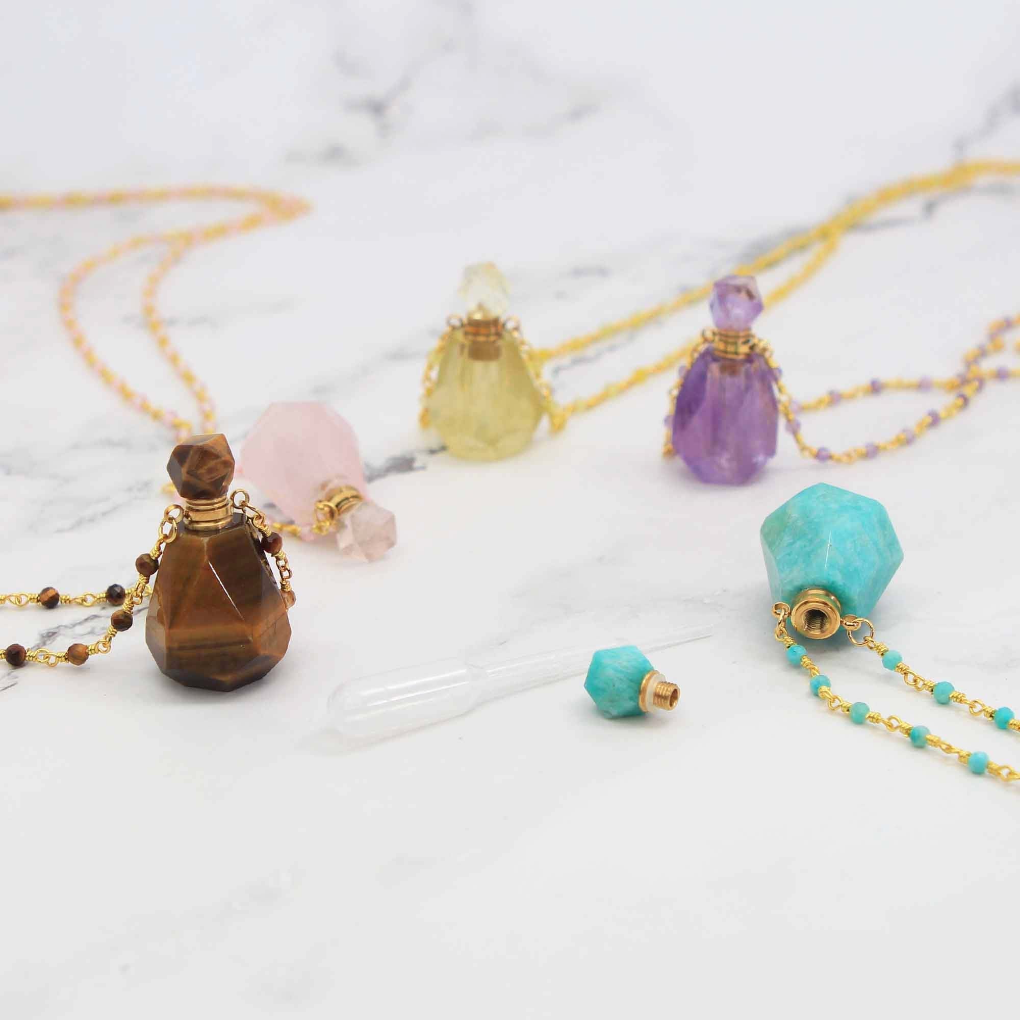 Natural Gemstone Perfume Bottle Necklace - Personalised Necklace - Younique Gifts Melbourne