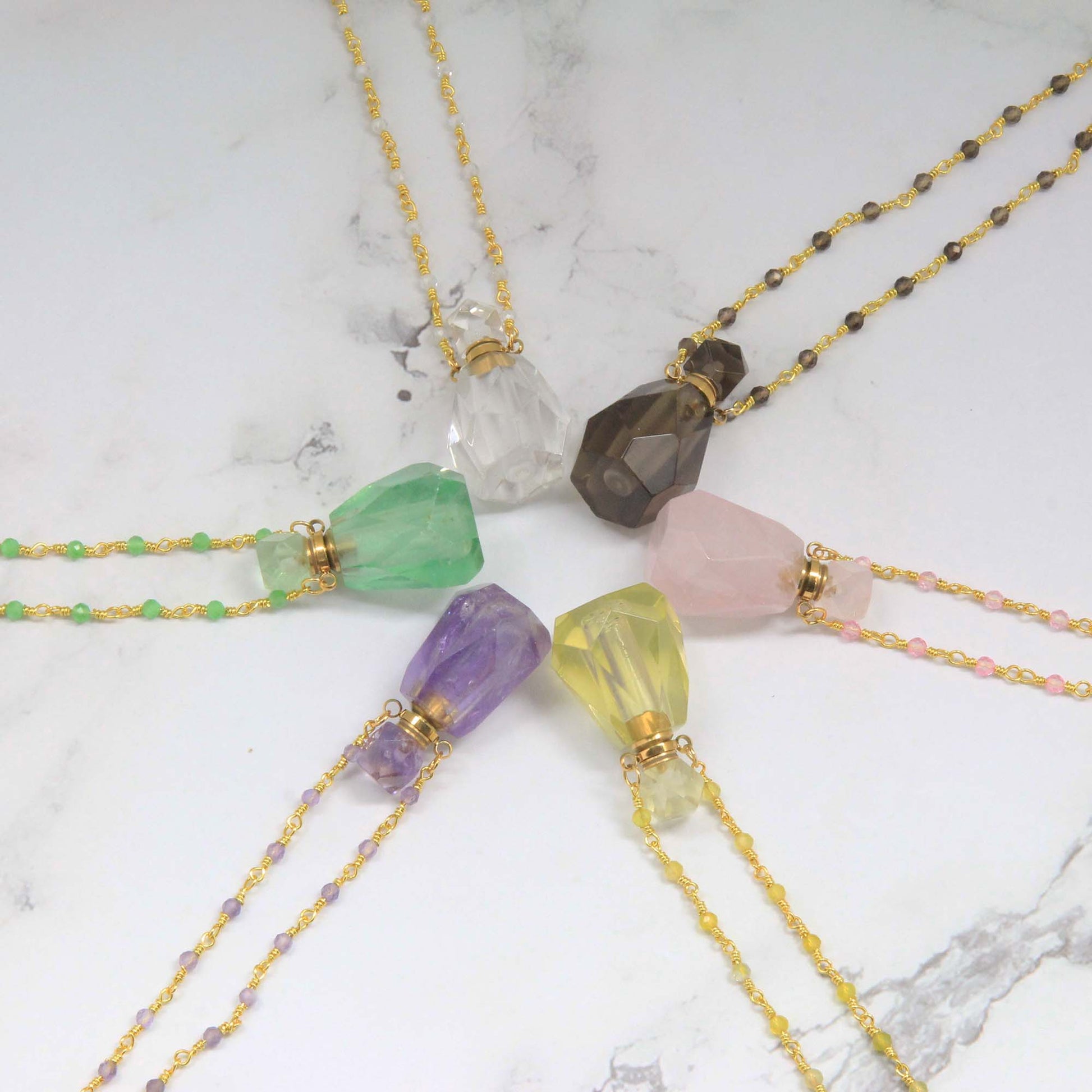 Natural Gemstone Perfume Bottle Necklace - Personalised Necklace - Younique Gifts Melbourne