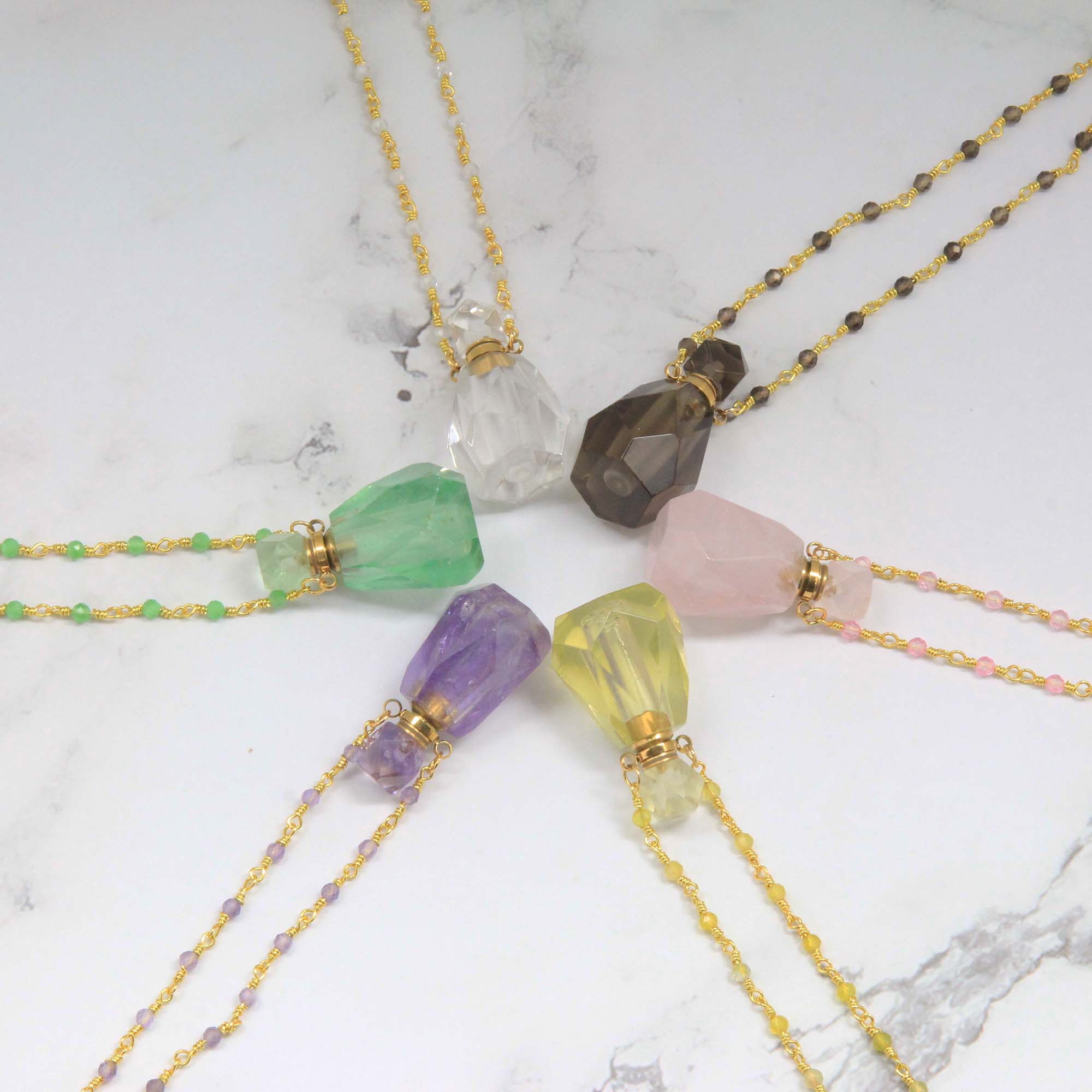 Natural Gemstone Perfume Bottle Necklace - Personalised Necklace - Younique Gifts Melbourne