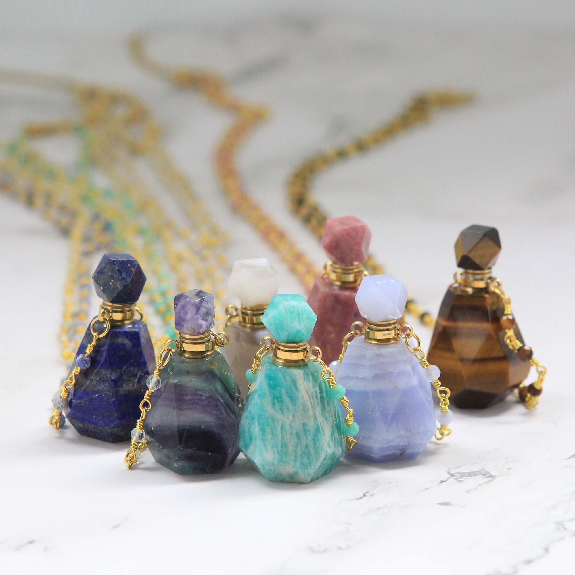 Natural Gemstone Perfume Bottle Necklace - Personalised Necklace - Younique Gifts Melbourne