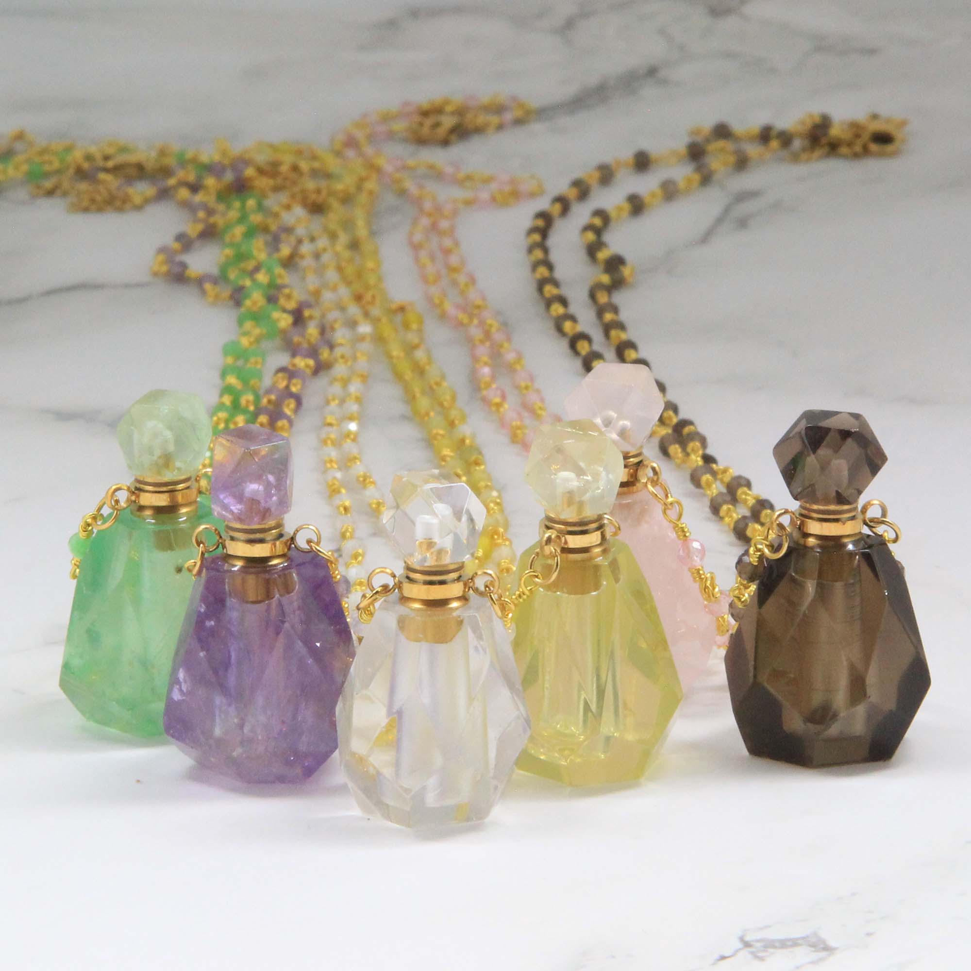 Natural Gemstone Perfume Bottle Necklace - Personalised Necklace - Younique Gifts Melbourne
