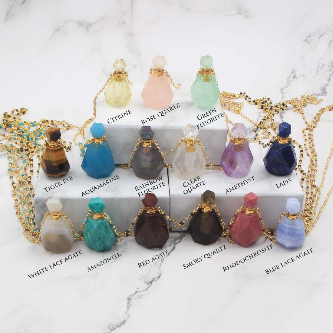 Natural Gemstone Perfume Bottle Necklace - Personalised Necklace - Younique Gifts Melbourne