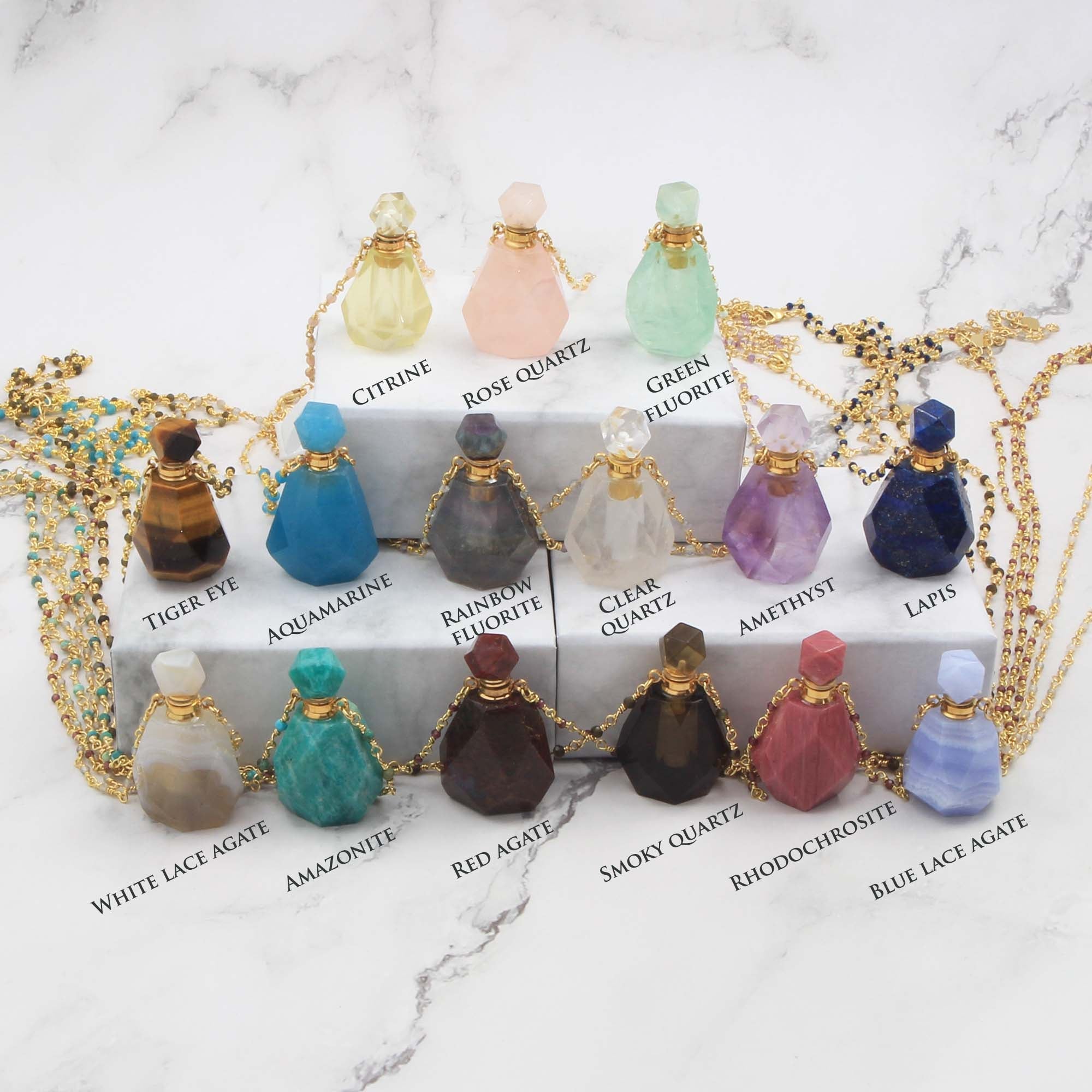Natural Gemstone Perfume Bottle Necklace - Personalised Necklace - Younique Gifts Melbourne