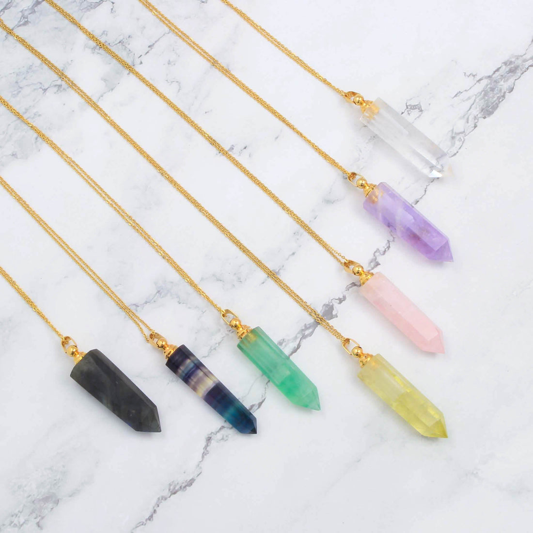 Natural Gemstone Perfume Bottle Necklace, Essential Oil Bottle - Personalised Necklace - Younique Gifts Melbourne
