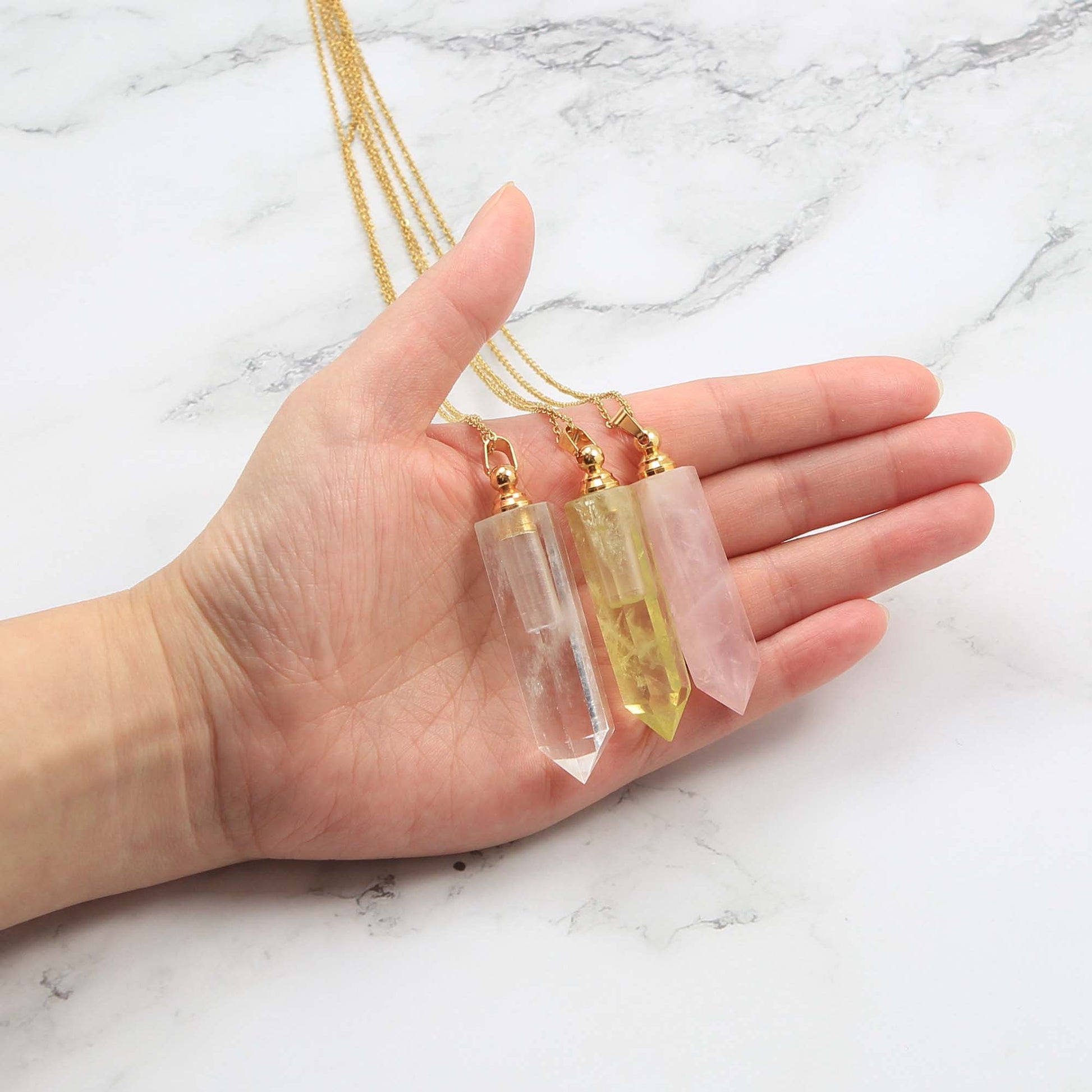 Natural Gemstone Perfume Bottle Necklace, Essential Oil Bottle - Personalised Necklace - Younique Gifts Melbourne
