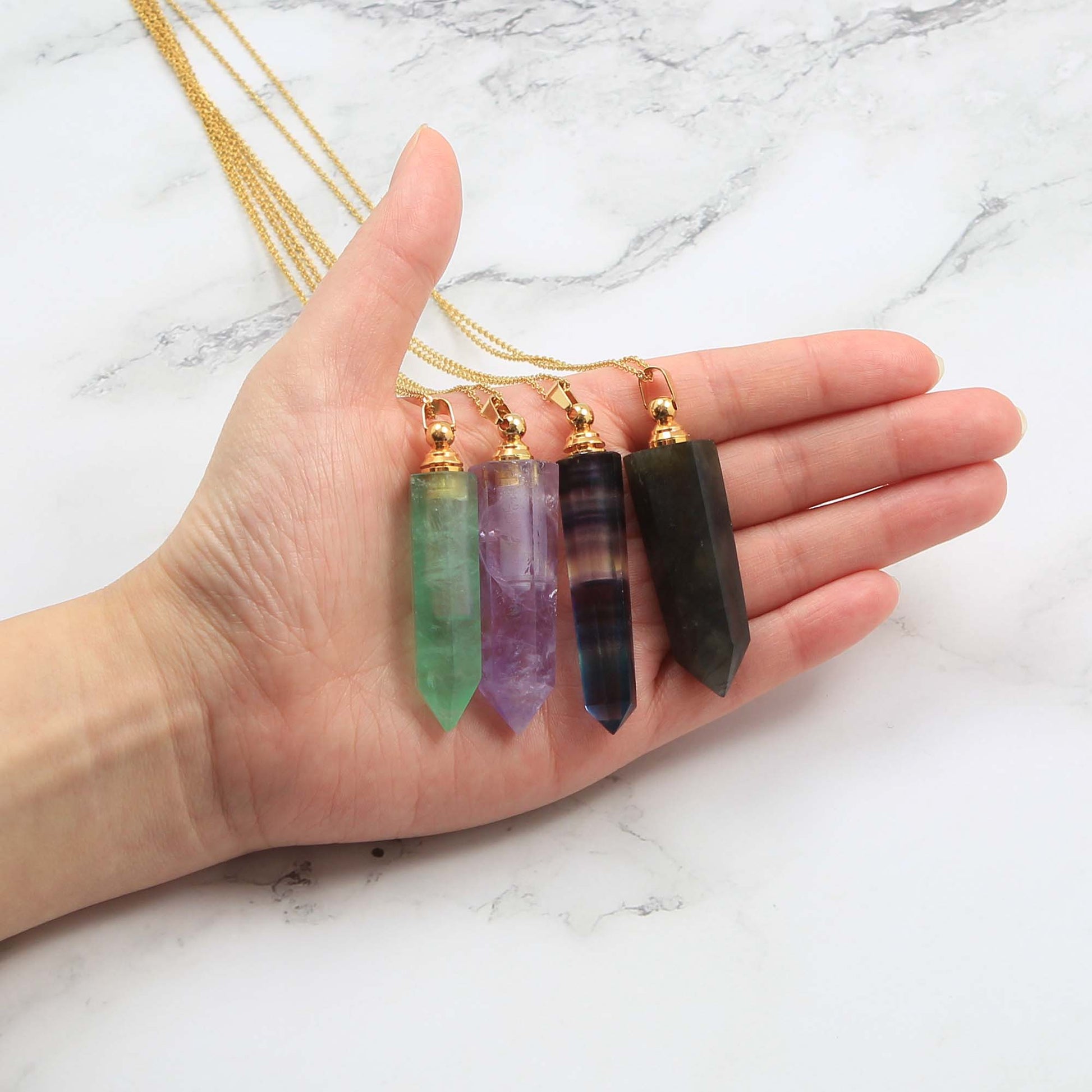 Natural Gemstone Perfume Bottle Necklace, Essential Oil Bottle - Personalised Necklace - Younique Gifts Melbourne