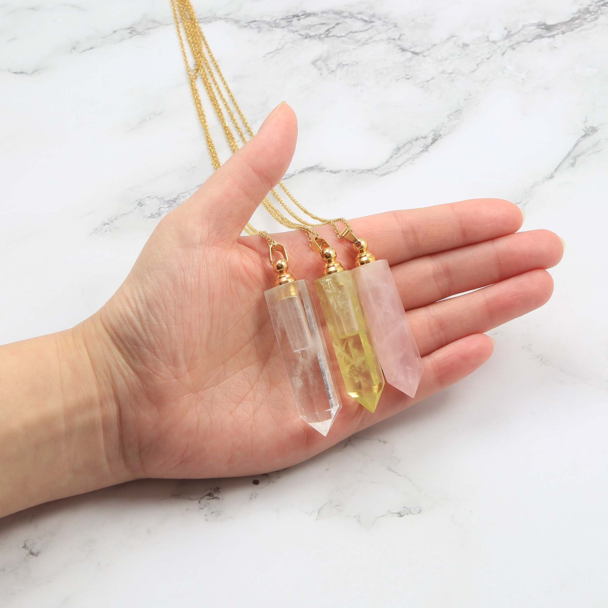 Natural Gemstone Perfume Bottle Necklace, Essential Oil Bottle