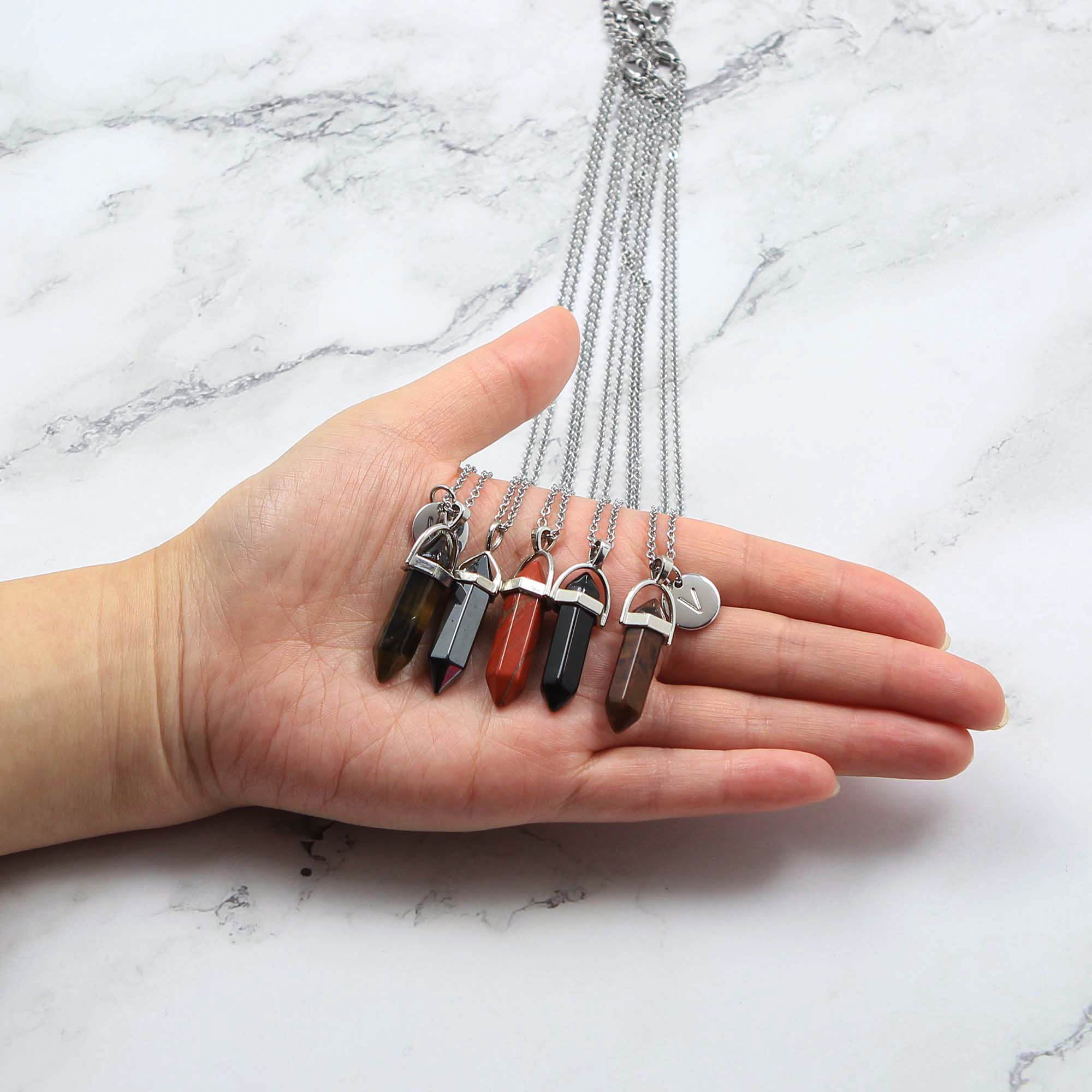 Pendant Initial Necklace, Crystal Pendant Necklace, Healing Stone, Chakra Stone