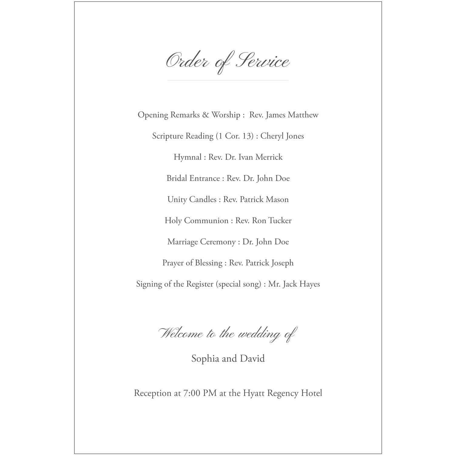 123 x 181 mm Order of Service Size - Perfect for Your Event - Personalised Invitations - Younique Gifts Melbourne