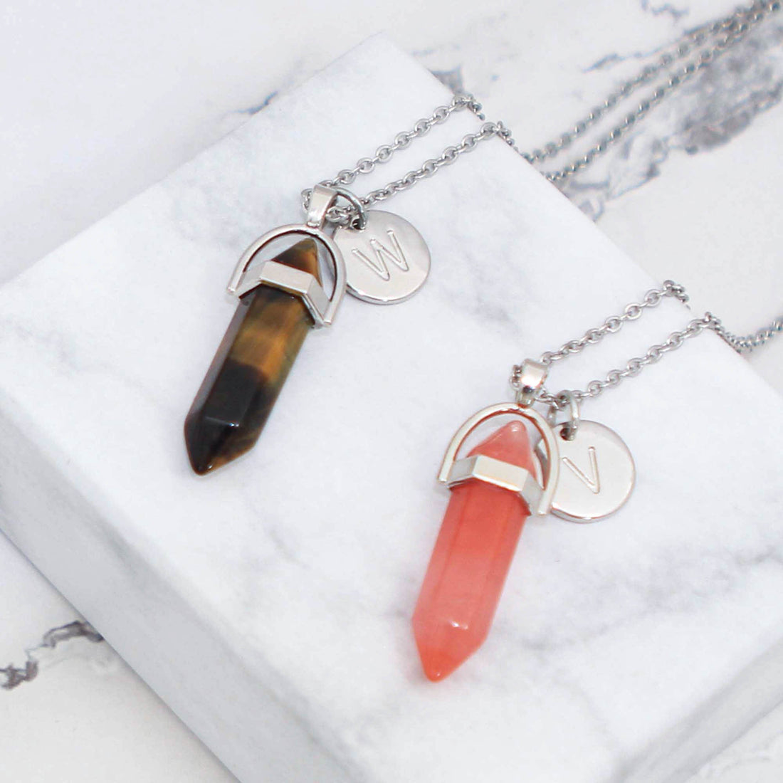 Pendant Initial Necklace, Crystal Pendant Necklace, Healing Stone, Chakra Stone - Personalised Necklace - Younique Gifts Melbourne