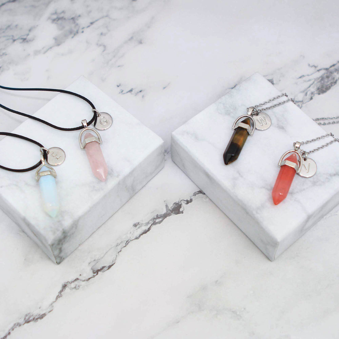 Pendant Initial Necklace, Crystal Pendant Necklace, Healing Stone, Chakra Stone - Personalised Necklace - Younique Gifts Melbourne