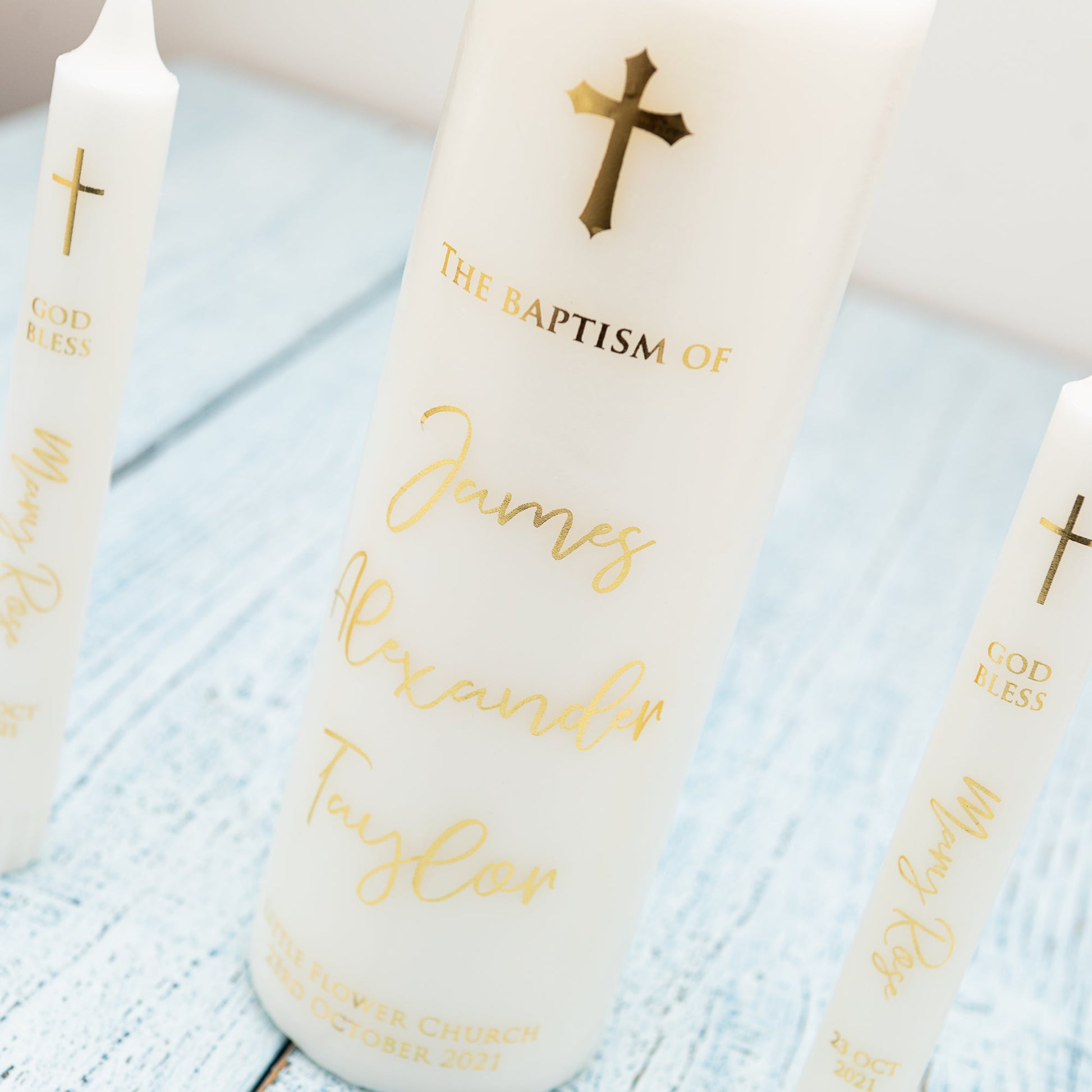 Personalised Baptism Candle – Premium Foil Finish Keepsake - Personalised Candle - Younique Gifts Melbourne