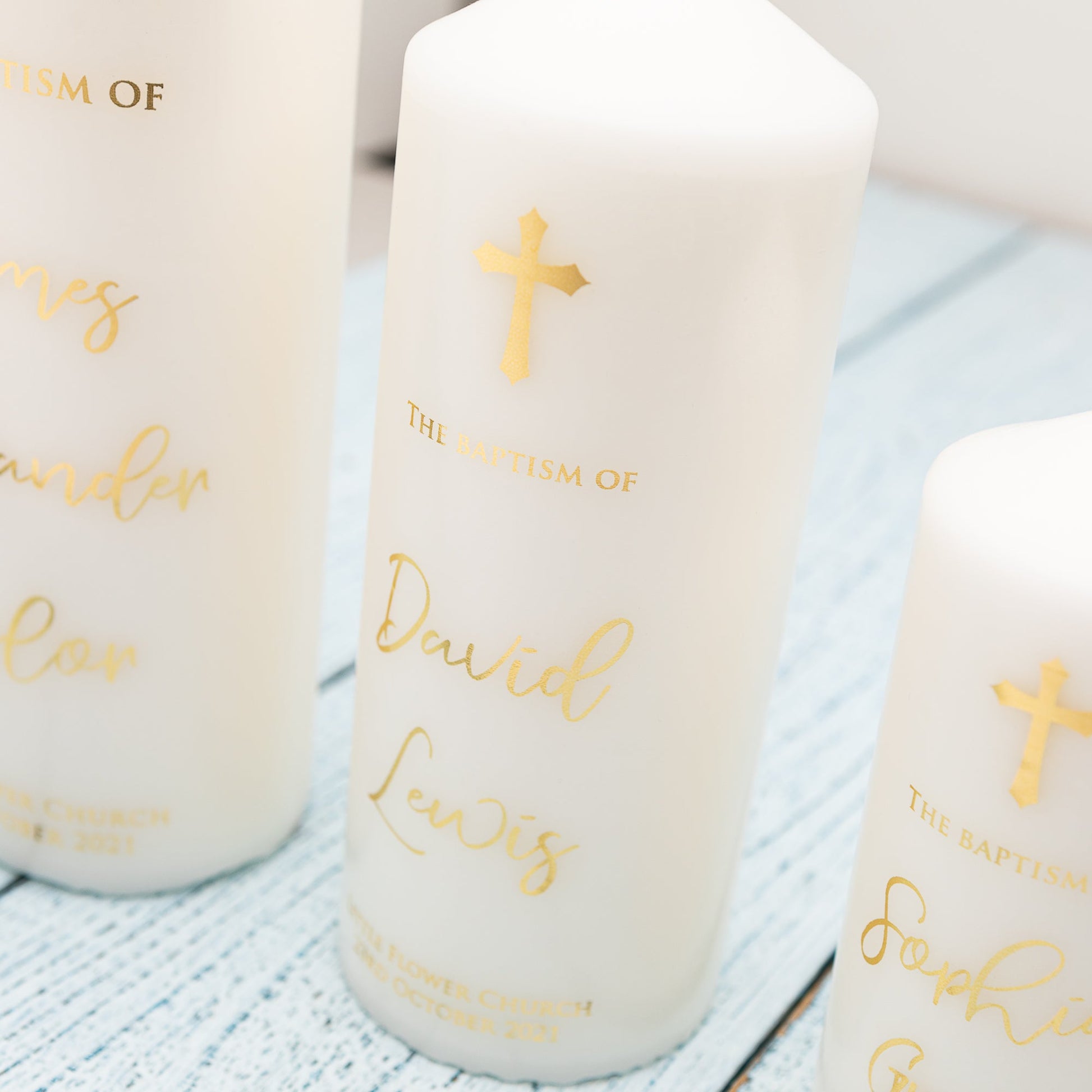 Personalised Baptism Candle – Premium Foil Finish Keepsake - Personalised Candle - Younique Gifts Melbourne