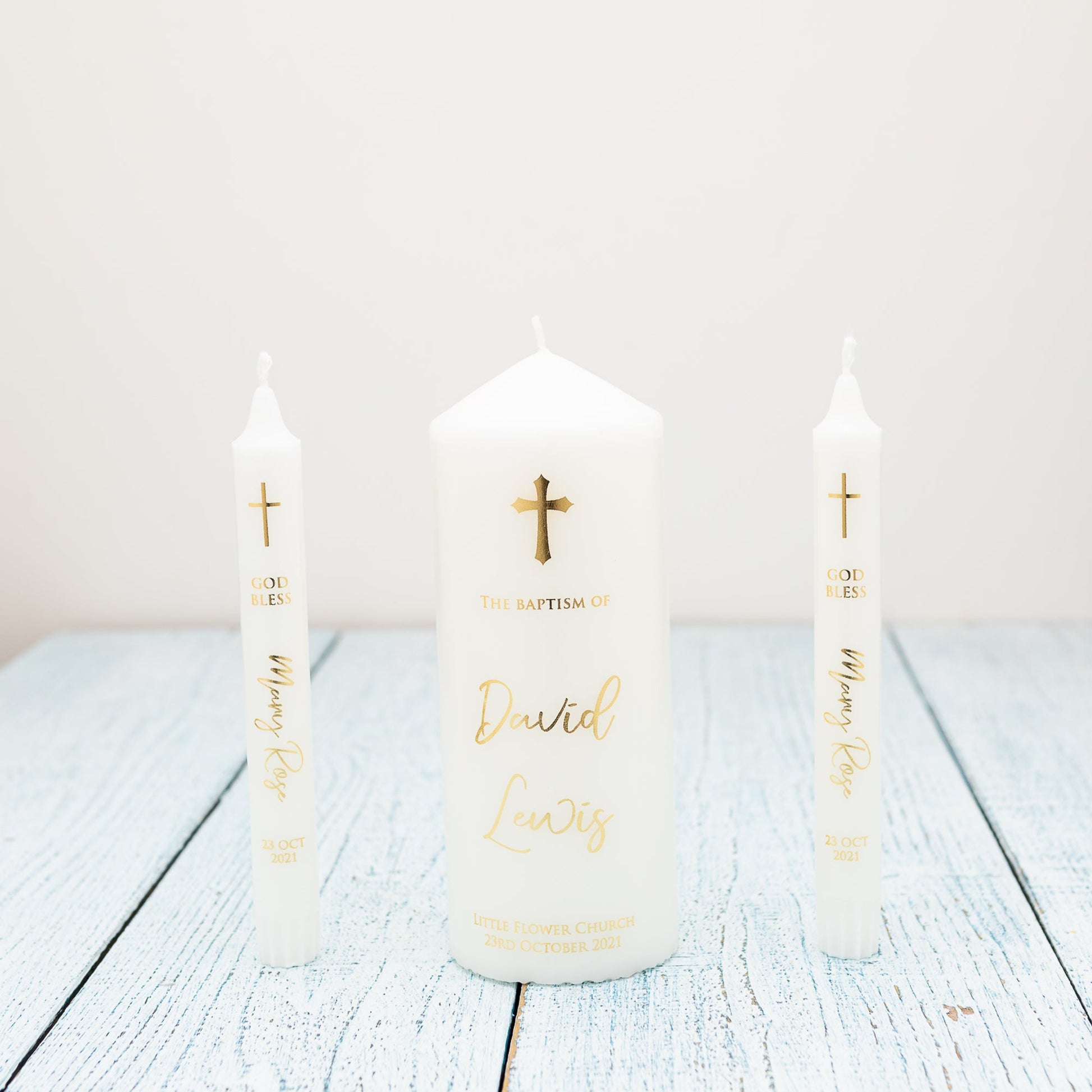 Personalised Baptism Candle – Premium Foil Finish Keepsake - Personalised Candle - Younique Gifts Melbourne
