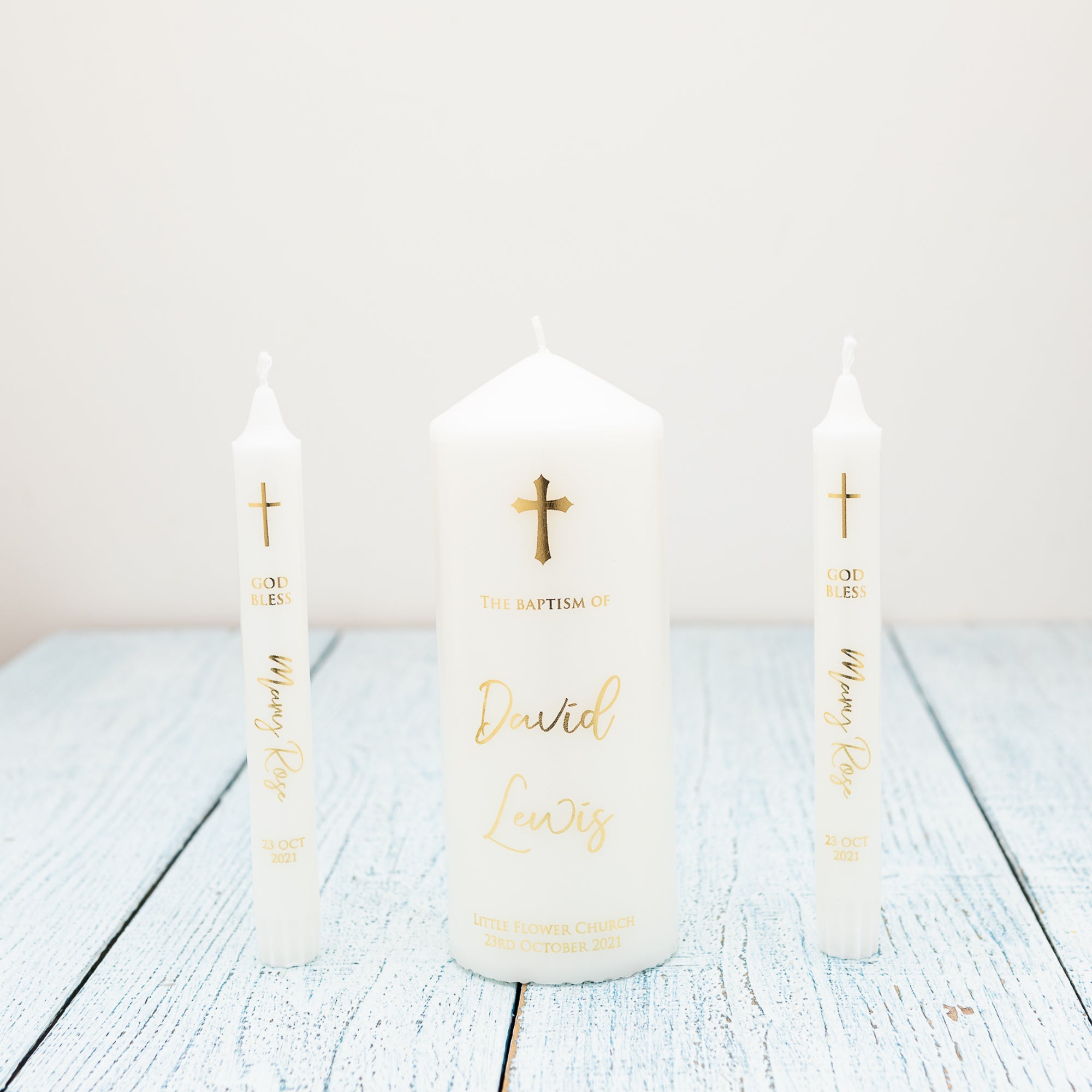 Personalised Baptism Candle – Premium Foil Finish Keepsake - Personalised Candle - Younique Gifts Melbourne